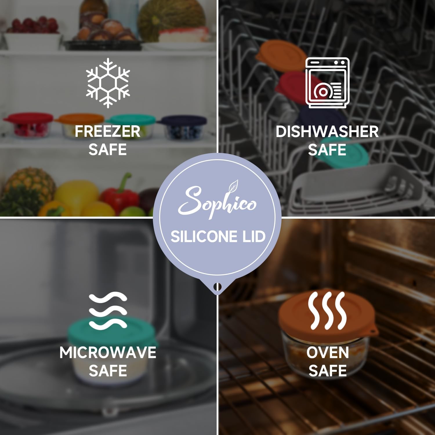 1 Cup Round Silicone Storage Cover Lids Replacement for Anchor Hocking and Pyrex