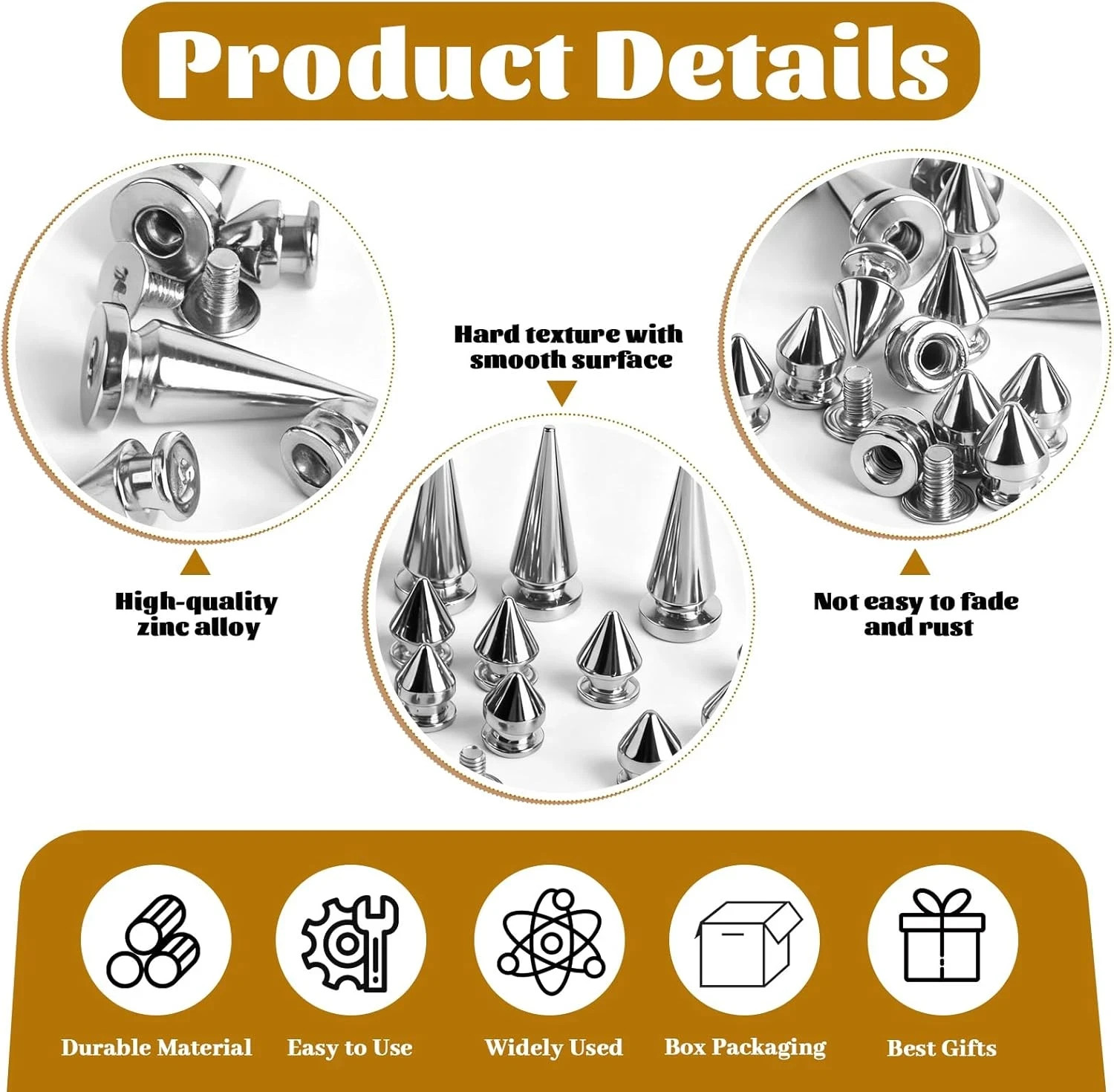 240 Pieces Multiple Sizes Silver Studs for Clothing, 3 Sizes Metal Studs and Spi