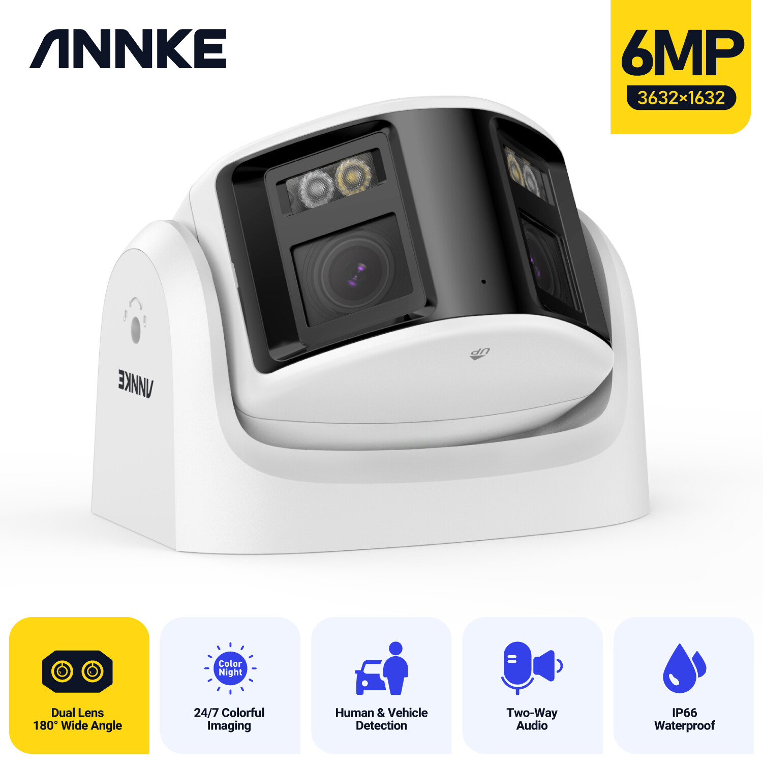 ANNKE 6MP POE Security IP Camera Dual Lens Outdoor Color Night Two-Way Audio AI