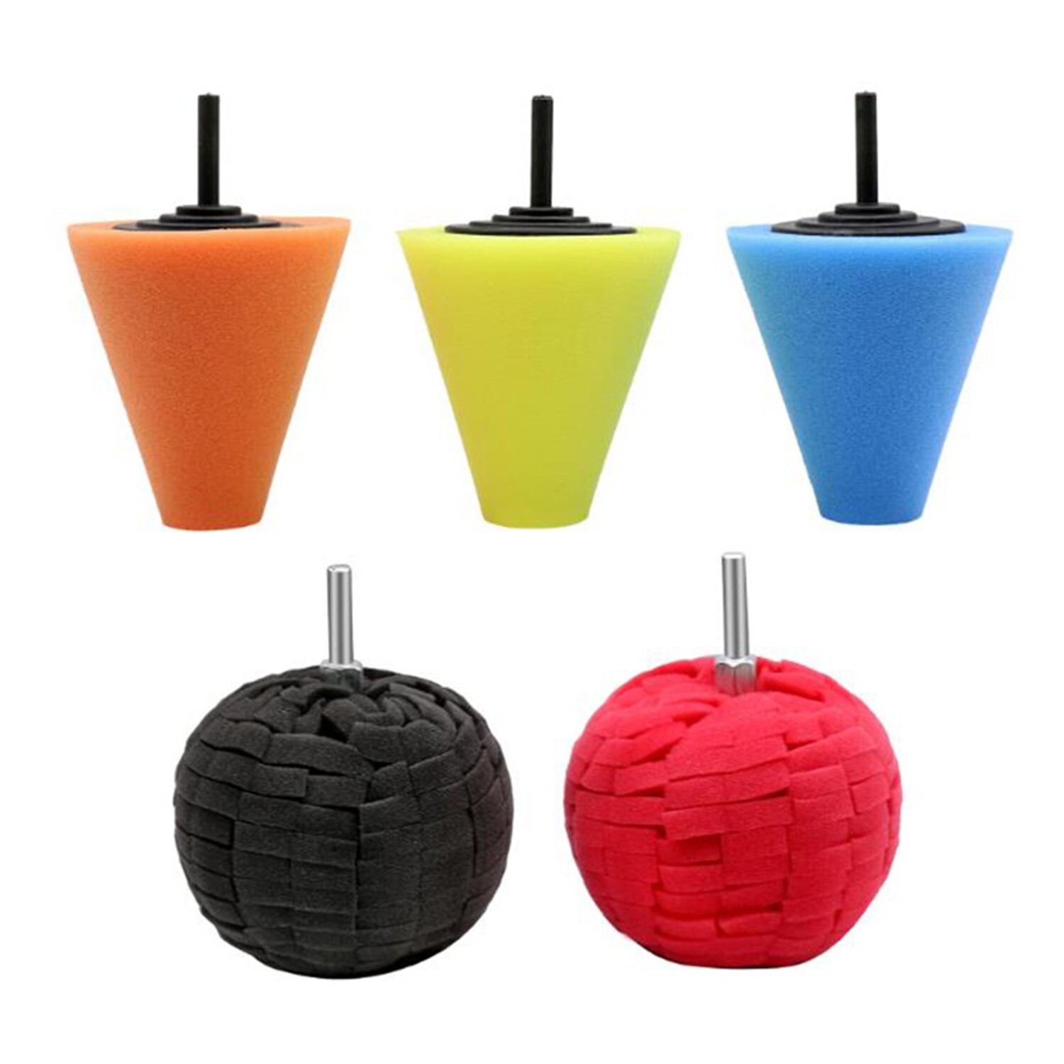 Foam Drill Polishing Cone Ball Pads Kit Car Hub Waxing Buffing Wheel Polisher 4"