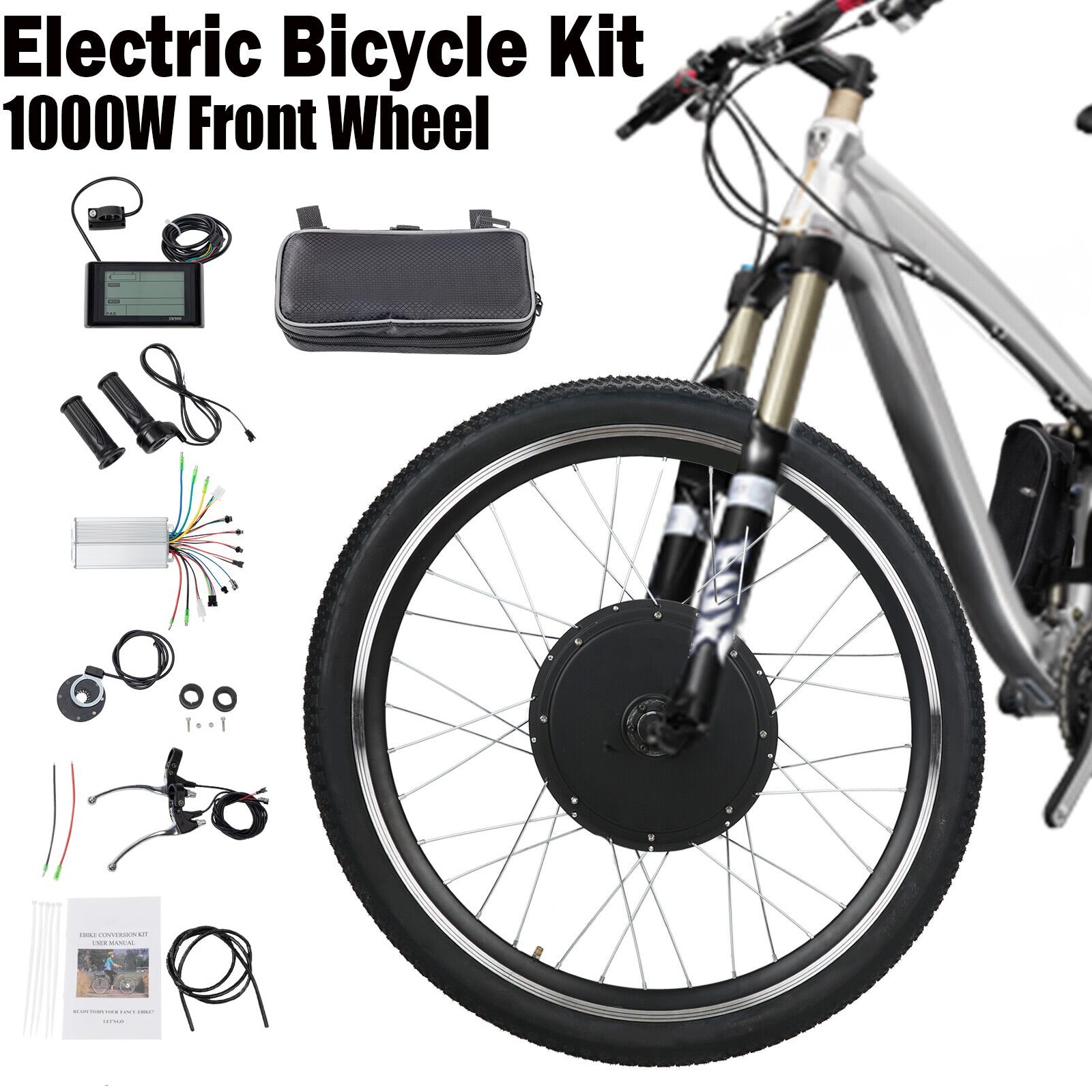 24 in Electric Bicycle Conversion Kit Front Wheel Ebike Motor Tire 48V 1000W