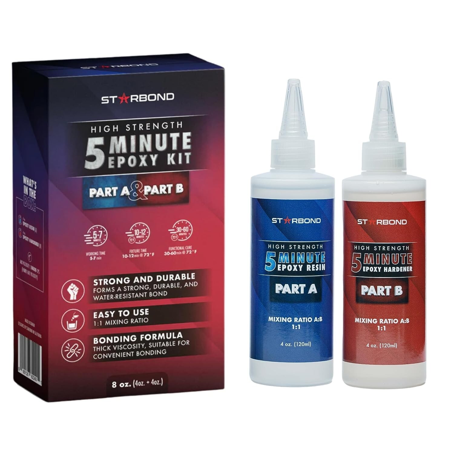 Starbond 5-Minute Epoxy Kit - Easy 1:1 Ratio, 8 oz. (4 oz. Part A, 4 oz. Part B)