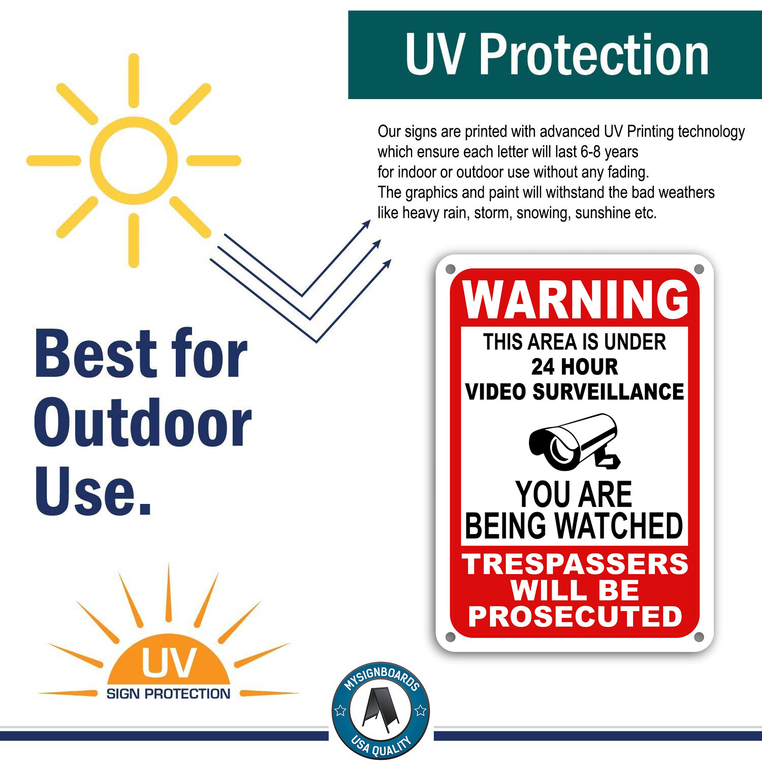 Warning Under 24 Hour Video Surveillance Sign Home Yard Security cctv WATCH 7x11