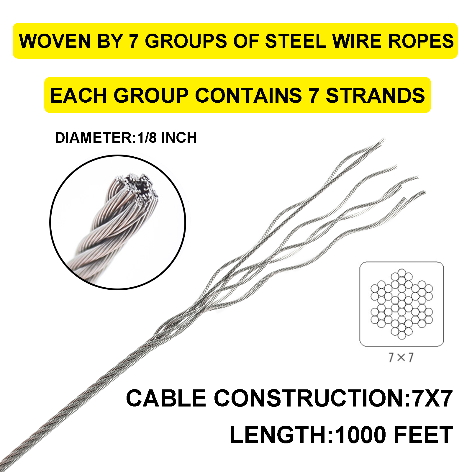 All New 1000ft Length 1/8” 316 Stainless Steel Wire Rope for Railing Decking