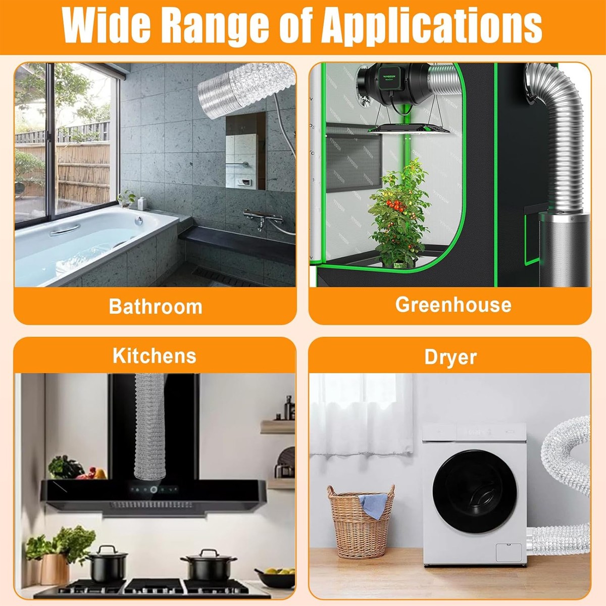 4 Inch 10ft Flex Air Ducting for HVAC Ventilation with 2 Stainless Steel Clamps