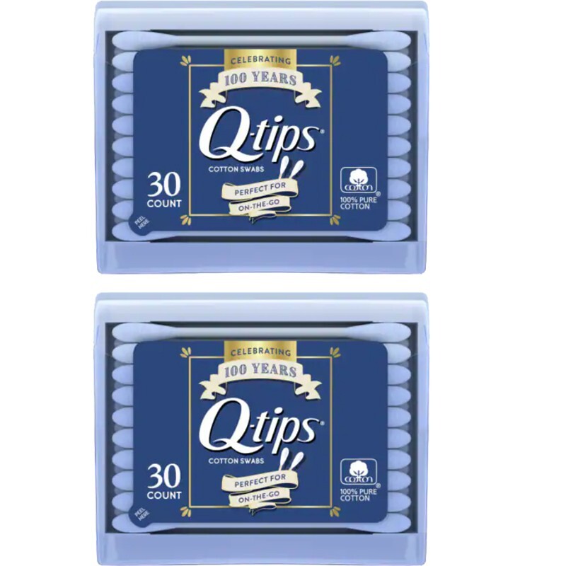 2 Pack Q-tips Cotton Swabs Travel Size Purse Pack, 30 Swabs each