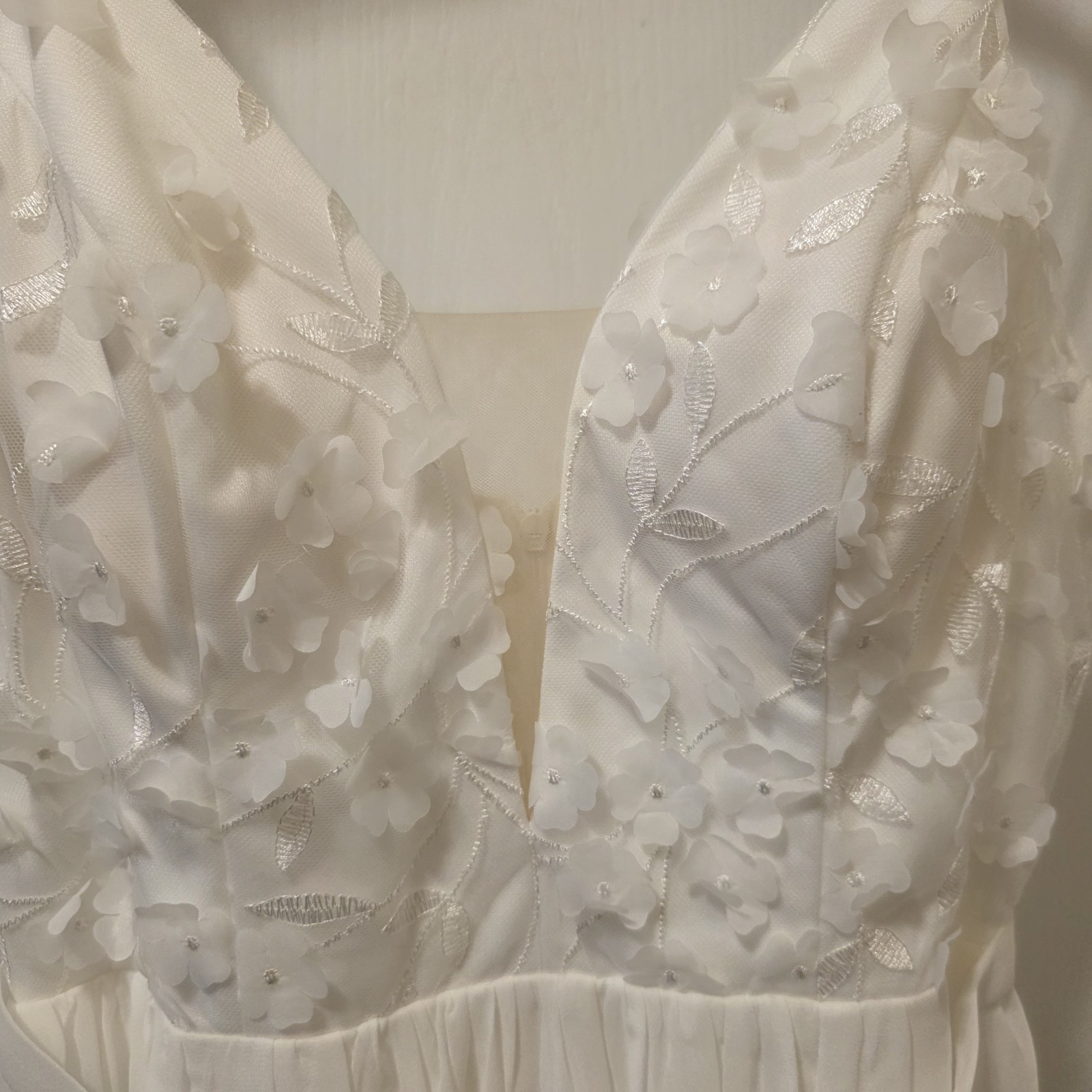 Wedding Dress Slim Straps Floral Embellished V Neck Slit On Left Side