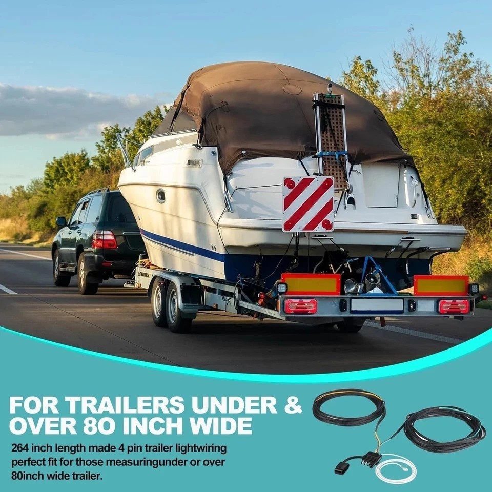 22FT 4 Pin 5 Wire Trailer Wiring Harness with Nylon Net Tube, Wishbone