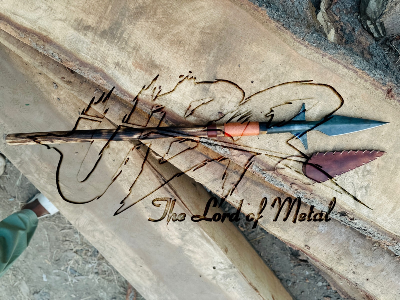 38" UBR CUSTOM HANDMADE HIGH CARBON STEEL BOAR HUNTING SPEAR WITH LEATHER SHEATH