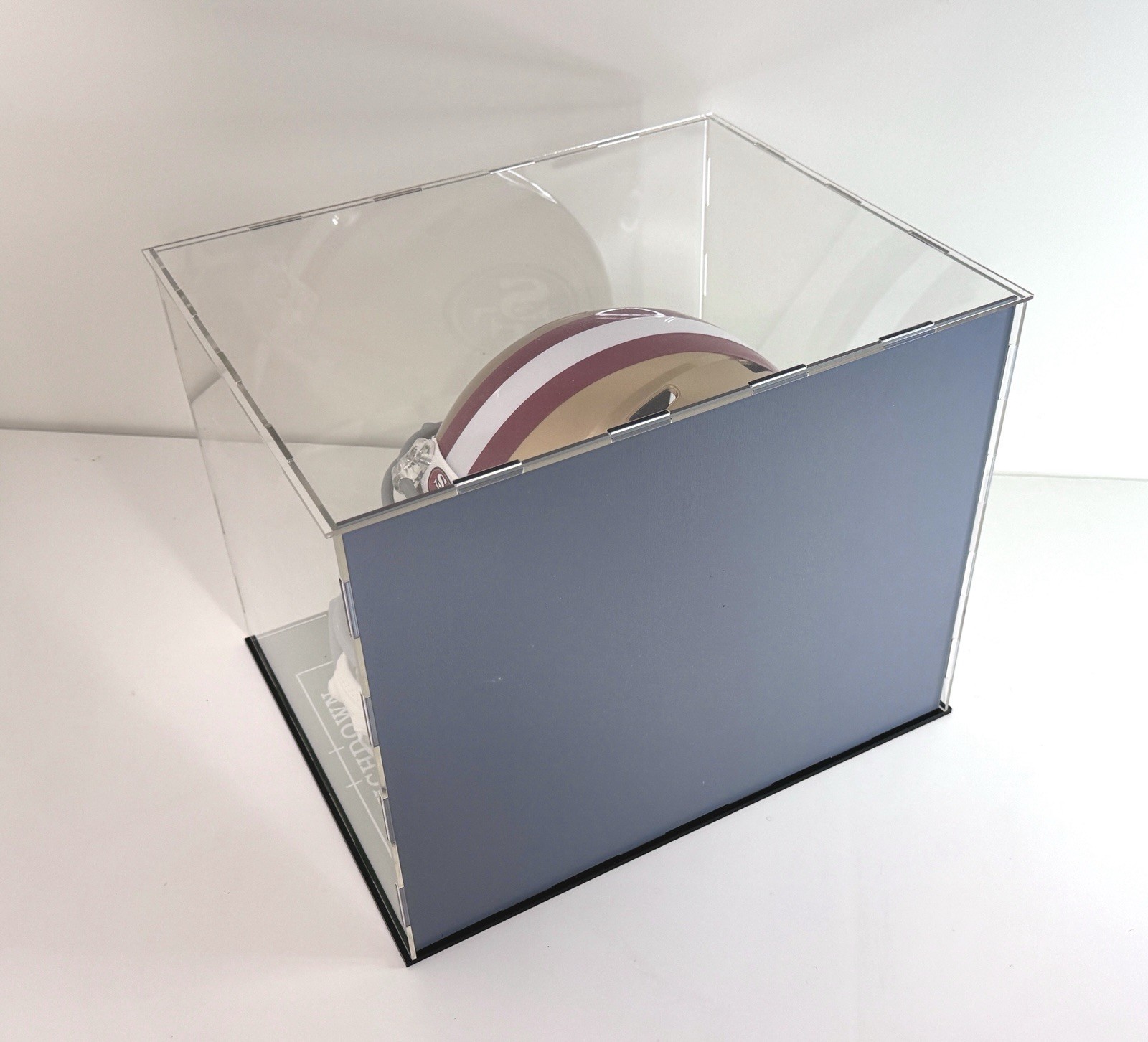 Full Size Helmet Display Case w/ Green Acrylic *Football Field* Base Back Mirror