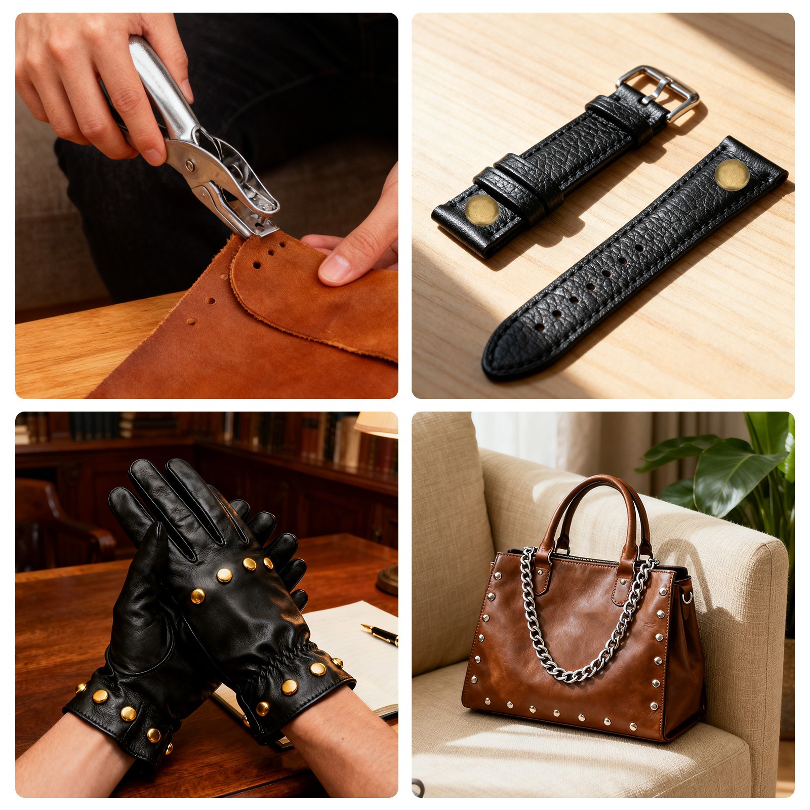 300PCS Leather Rivets Kit Double-Sided w/ Punch Tools for Bags Belts Clothes DIY