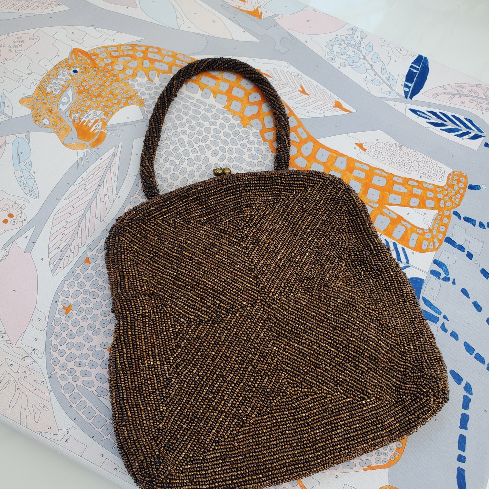 Joseph Horne Pittsburgh Belgium Brown Beaded Evening Bag Handle Twist Top Lock