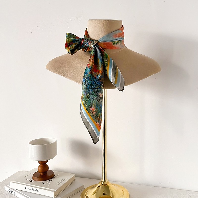 100% Mulberry Silk 27" Square Scarf Women Neckerchief Wrap Bandana Oil Painting