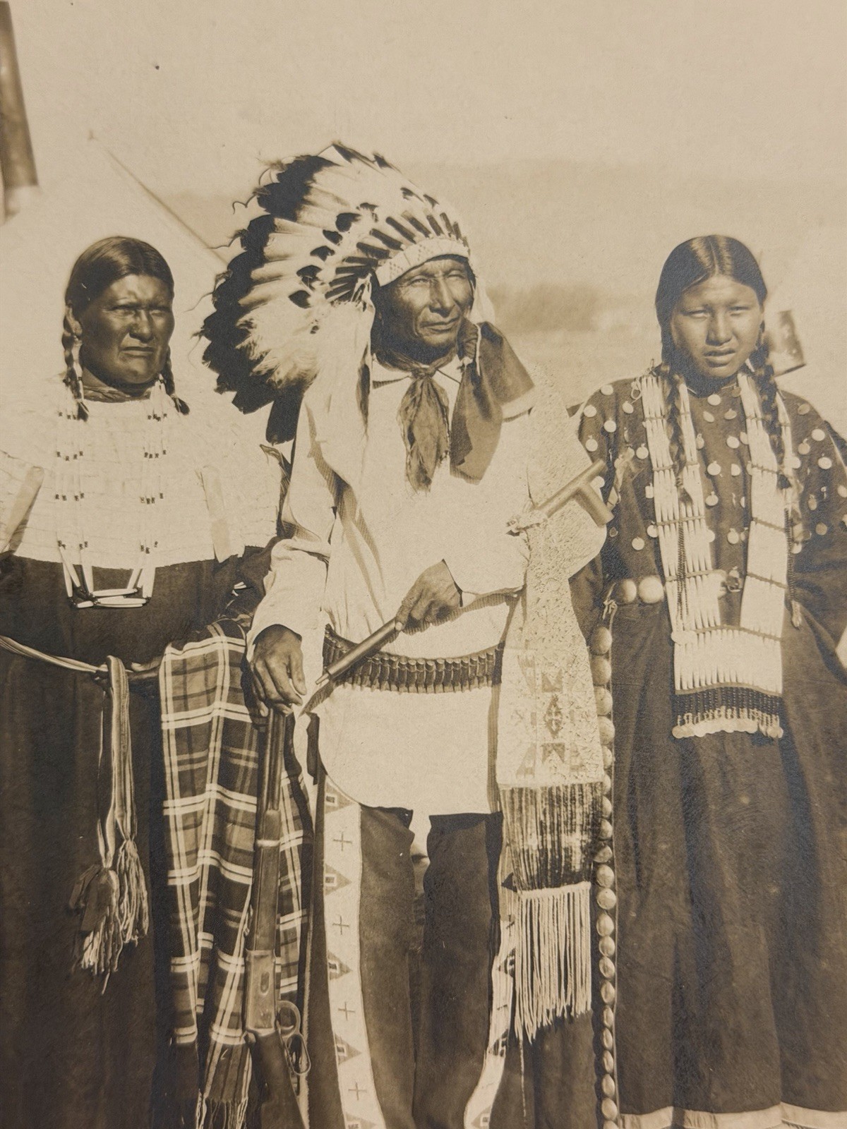 Antique Native American Indian Photograph Titled: "Jack Sits Poor, & Family"