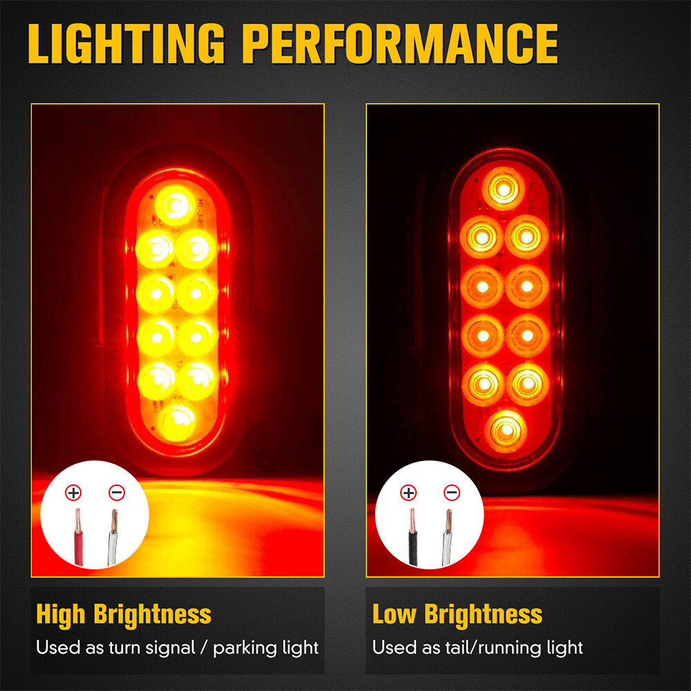Red 6" Oval LED Trailer Truck Lights Boat Sealed Stop Turn Tail Brake Waterproof