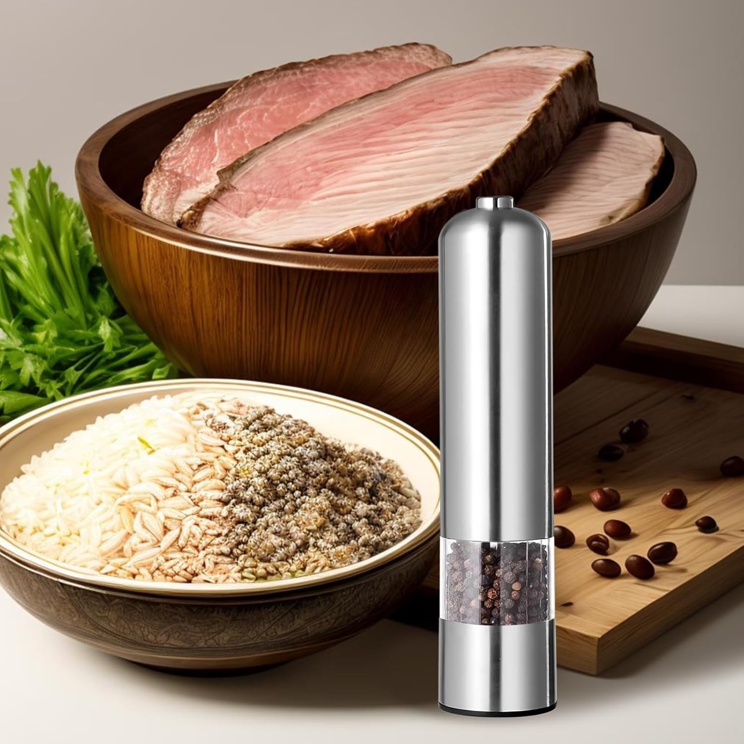 2x Light Up Electric Salt & Pepper Mill Stainless Steel Electronic Grinder Pots