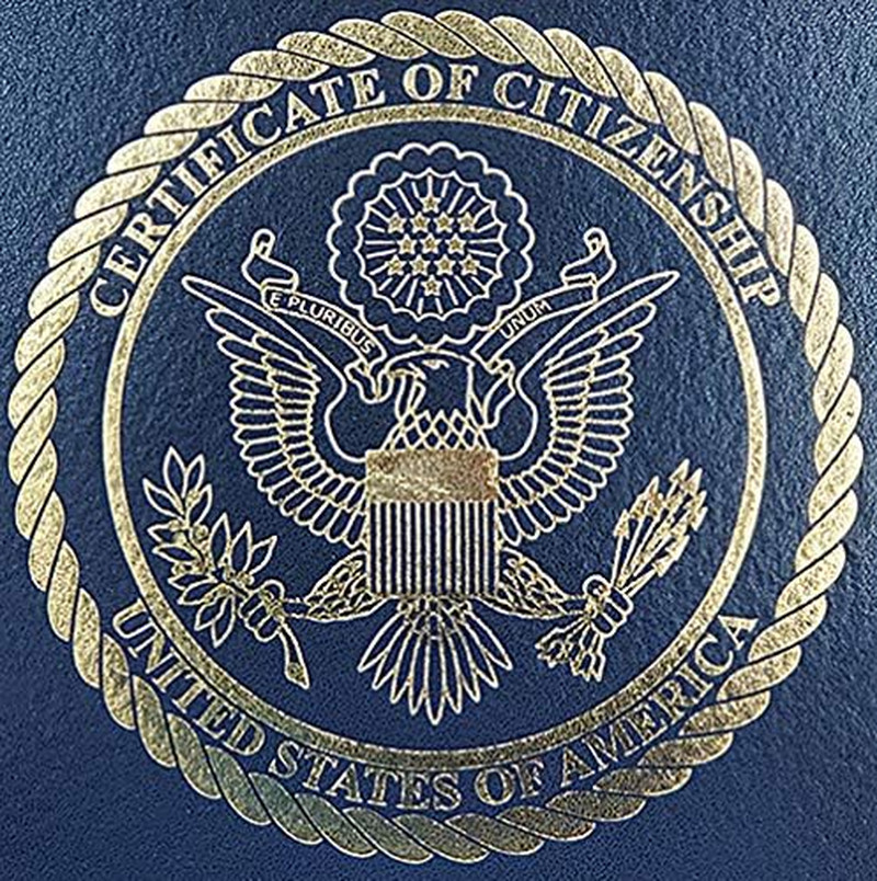 U.S. Citizenship and Naturalization Certificate Holder. Gold American Eagle Logo