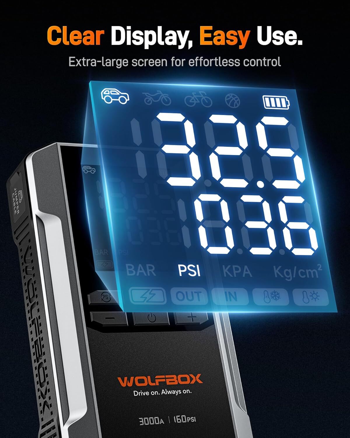 WOLFBOX Jump Starter with Air Compressor, 4000A Portable Car Battery Booster