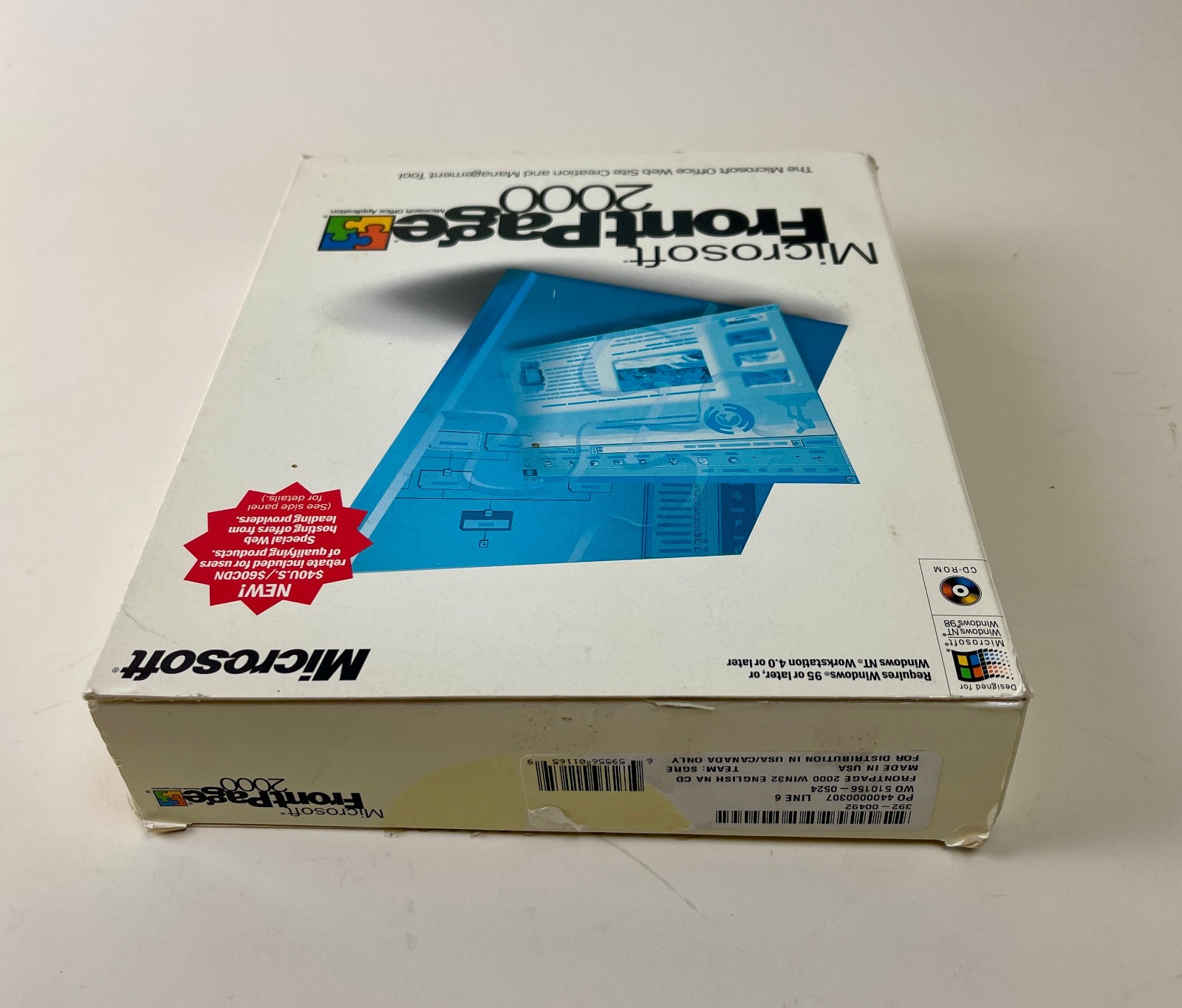 Microsoft FrontPage 2000 Win32 CD-ROM Web Design Software Open Box Complete 1999