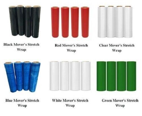 Movers Stretch Wrap Hand Plastic Shrink Film 20" x 1000' - Multiple Colors
