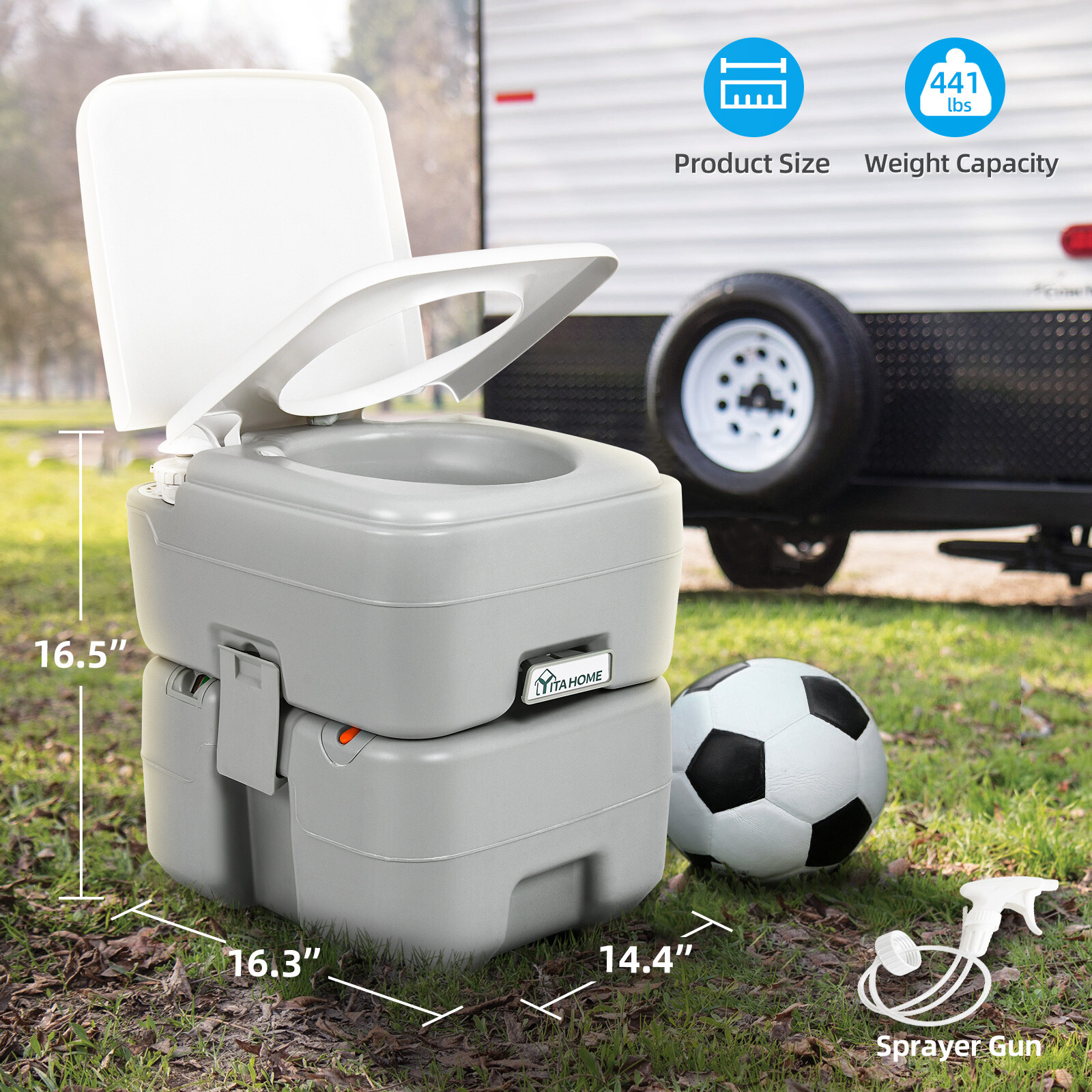 Portable Toilet 5.28 Gallon Porta Potty W/Level Indicator Hand Sprayer RV Travel