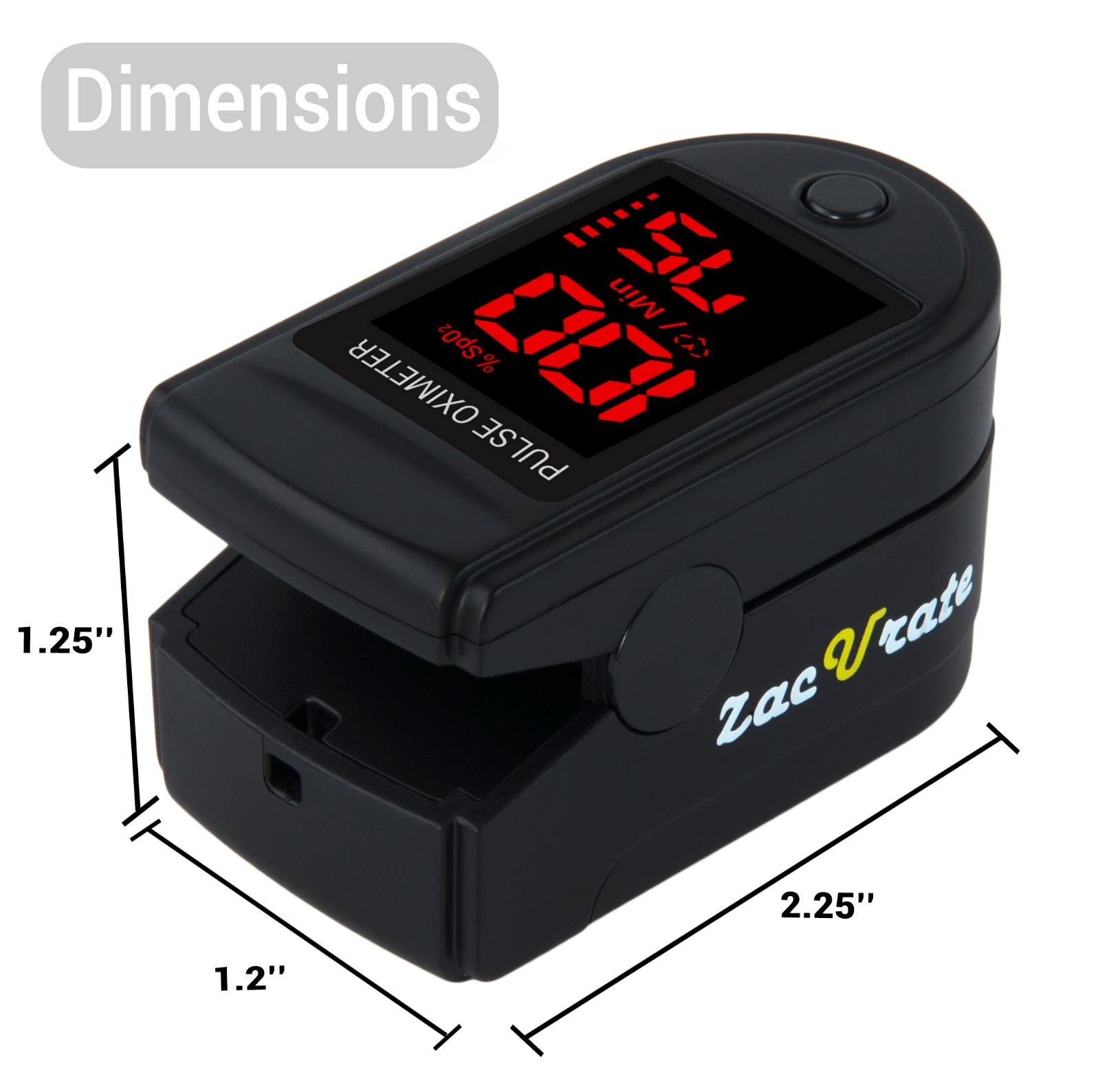Zacurate 500DL Pro Series Black Finger Pulse Oximeter Oxygen Saturation O2 Meter