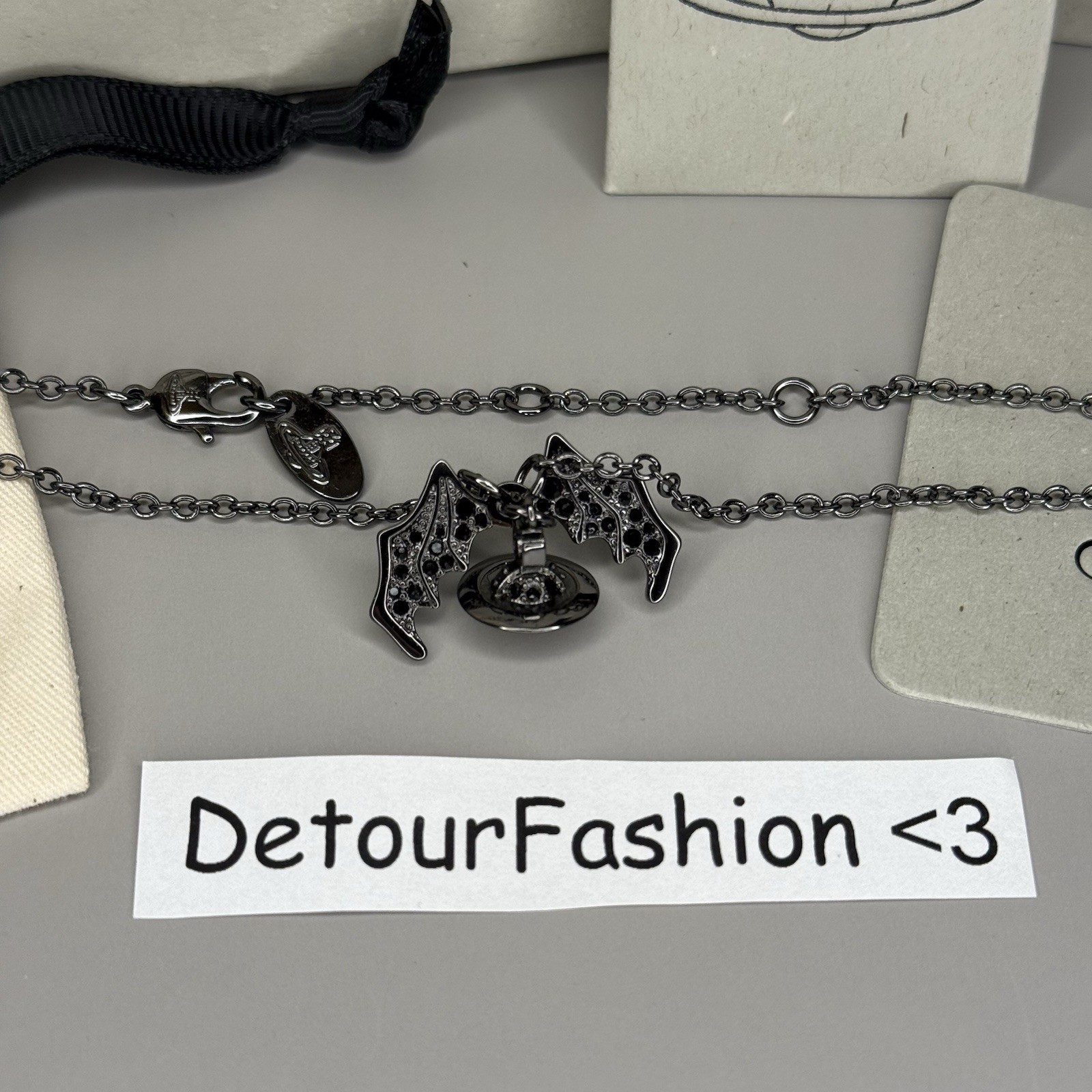 Vivienne Westwood Bat Necklace Black Silver Japan Orb WITH BOX