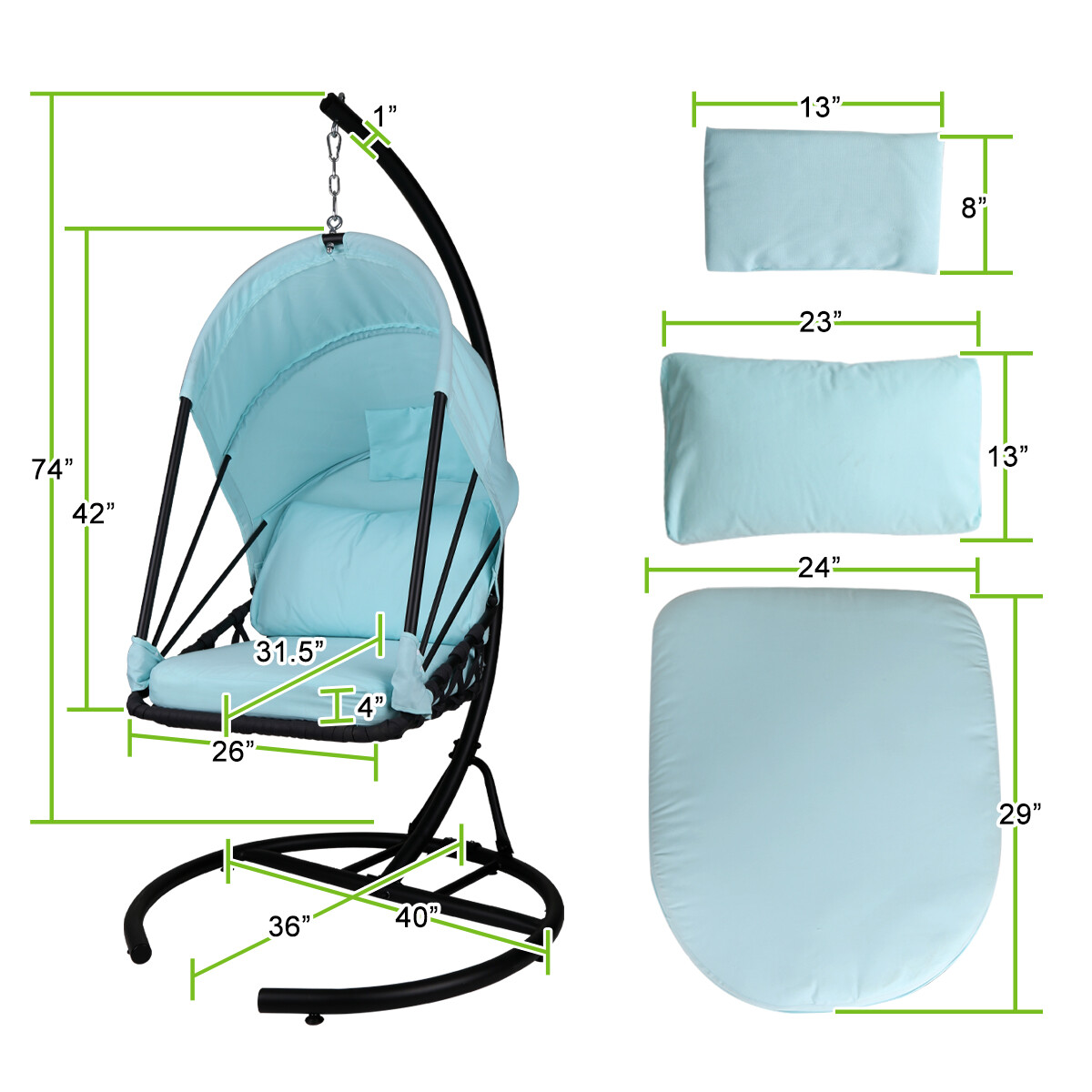 Foldable Hanging Egg Chair Outdoor Patio Hammock Swing Cushion Seat Canopy Stand