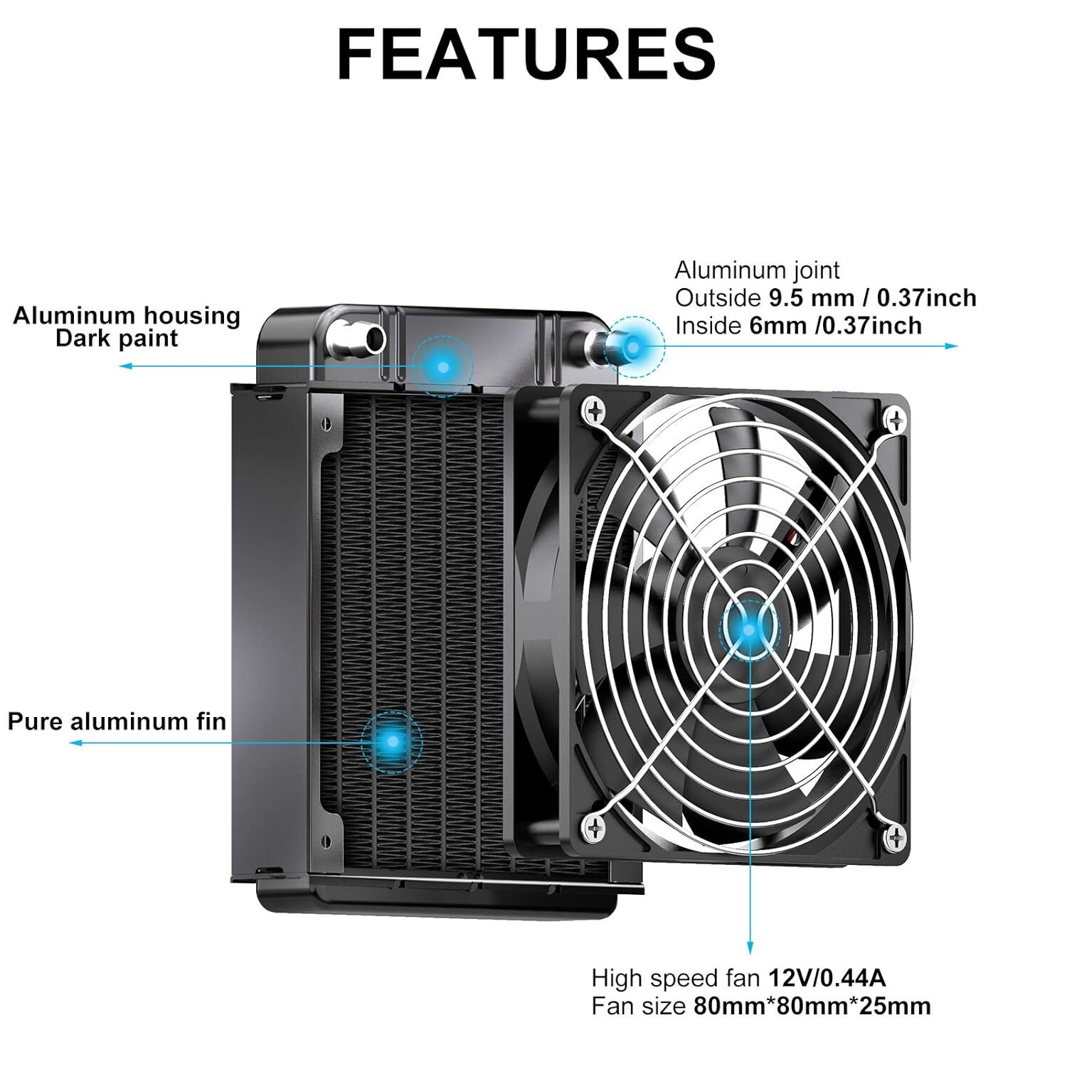 Water Cooling Radiator, 8 Pipe Aluminum Heat Exchanger Radiator with Fan for PC