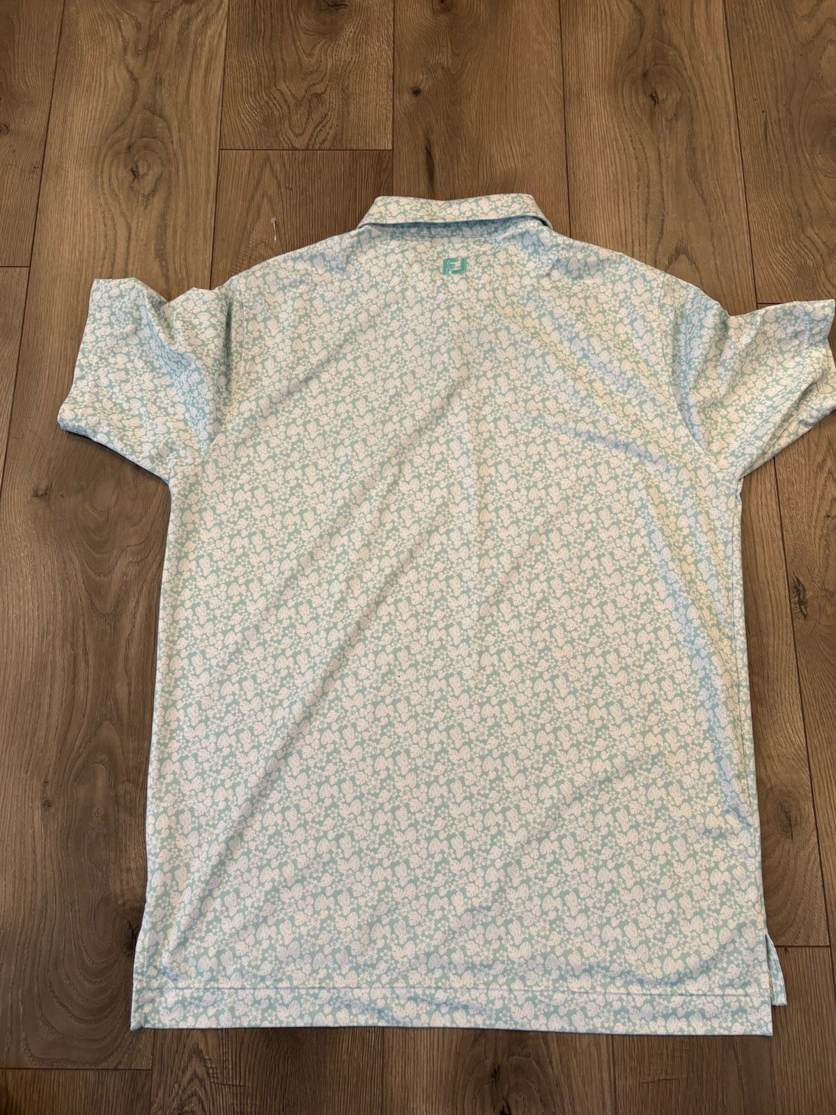FootJoy Men's Golf Polo Shirt White Teal Floral Print Size M