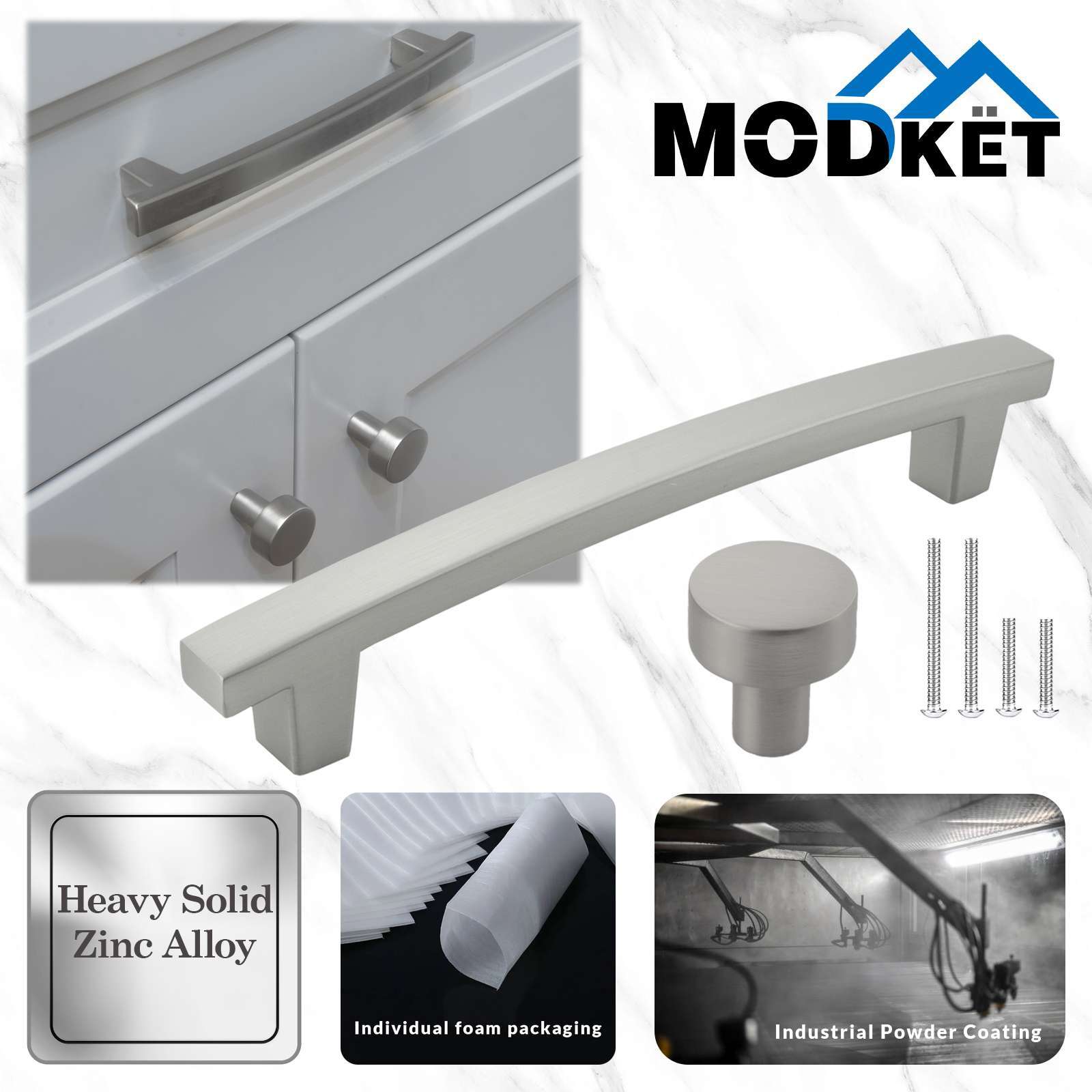 Solid Brushed Nickel Modern Kitchen Cabinet Pulls Knobs Handles Drawers Bathroom