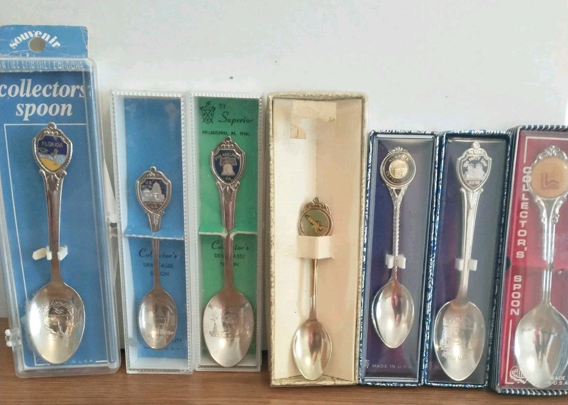 Vtg Lot of 13 Silver Plate Small Souvenir Spoons
