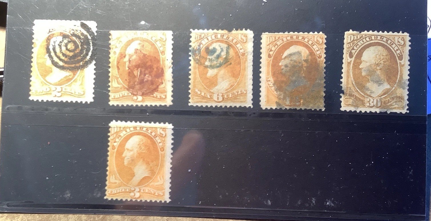 LOT of  6 US  AGRICULTURE DEPT. Official 1873, 1879 O2/O95 mint+used Bull’s eye