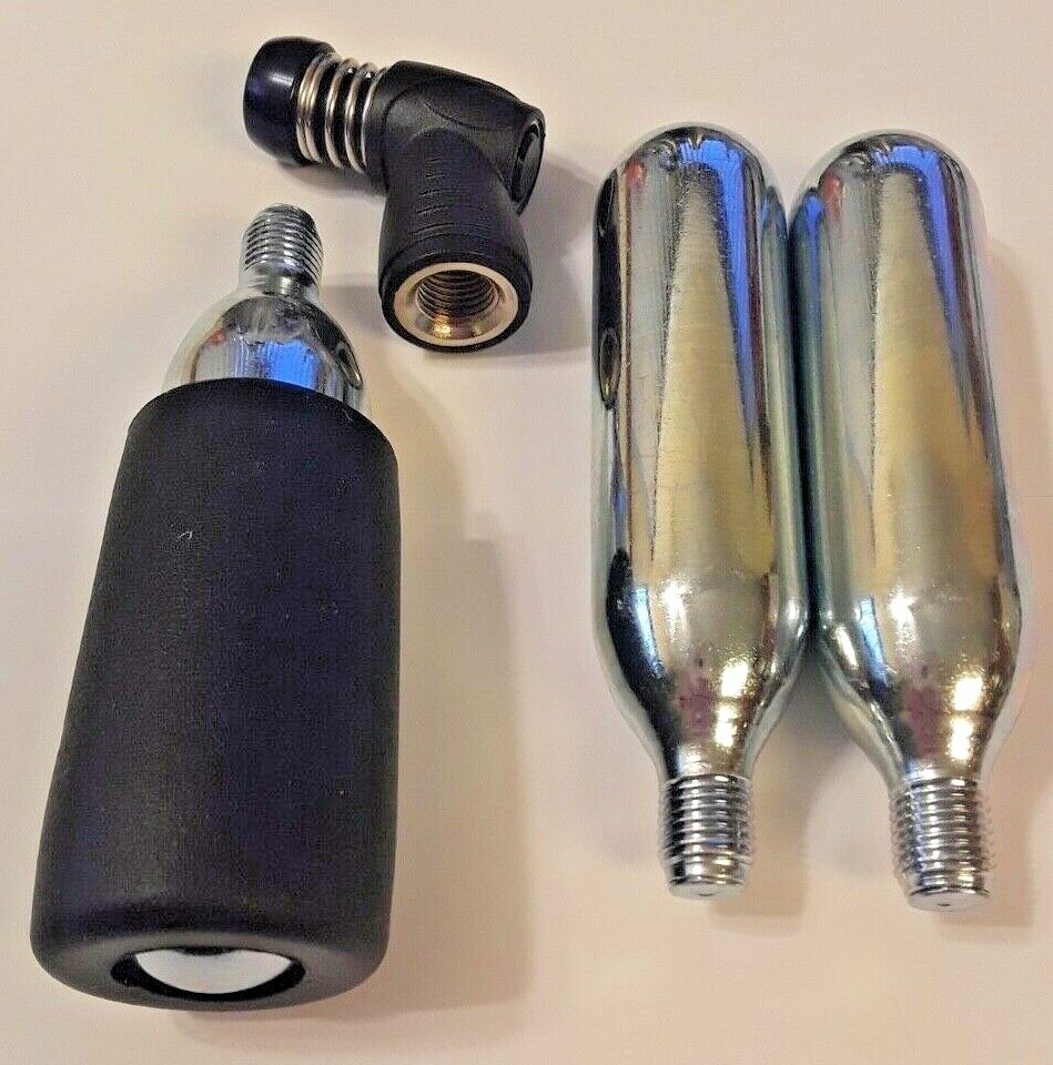 CO2 Mini Inflator pump Bike Tire w/ 3 pack 16g C02 threaded cartg sleeve kit