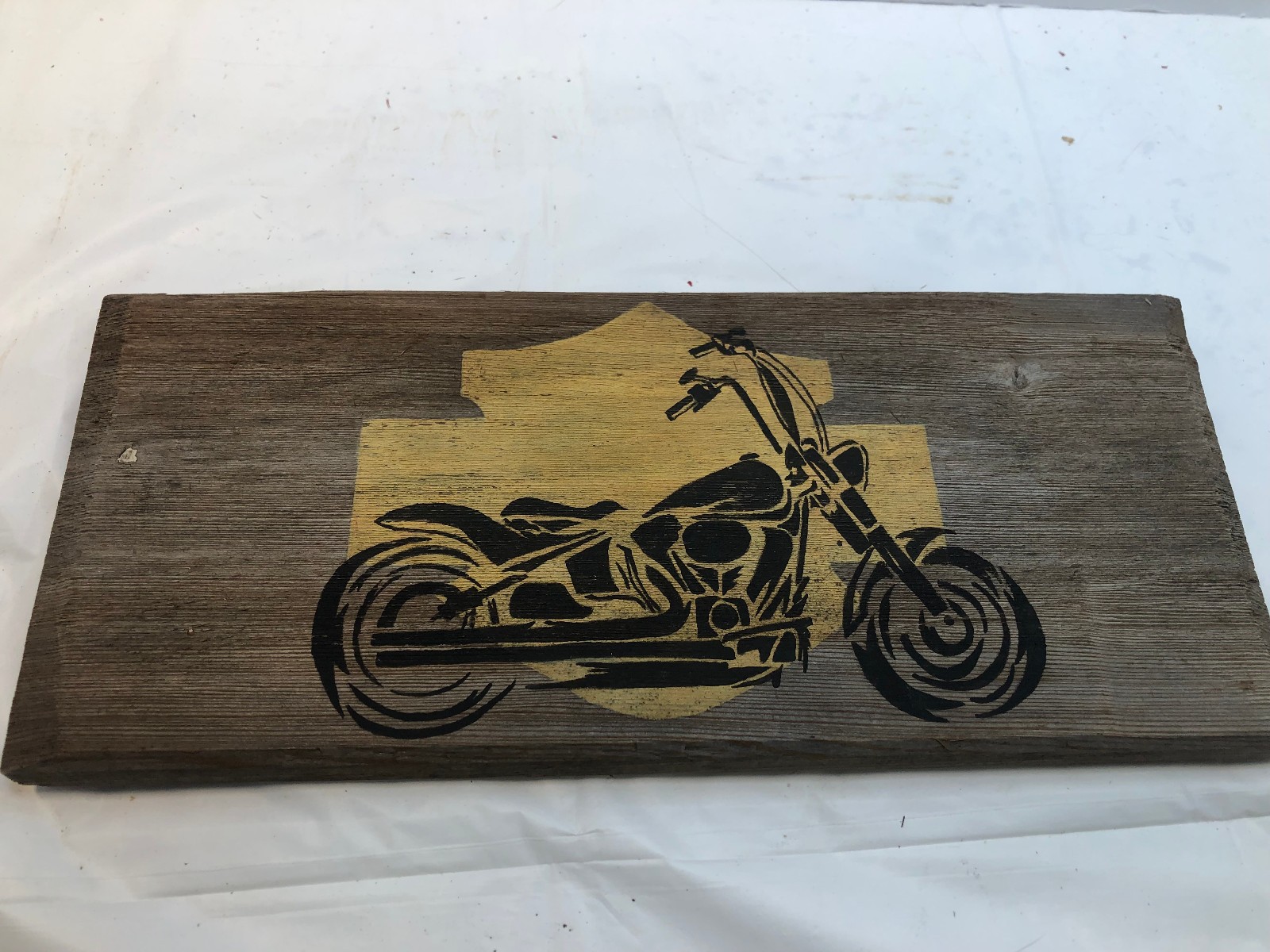 Vintage Wood Motorcycle Art Harley Davidson Bar Shield Decor