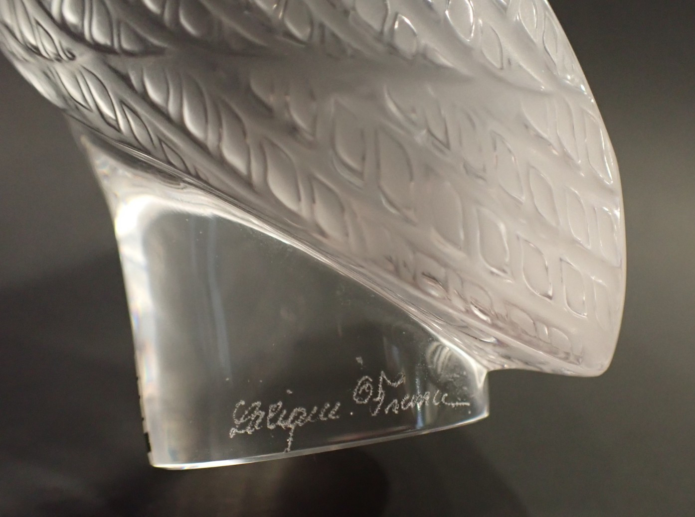 Vintage Lalique France Crystal Owl Paperweight Figurine Original Sticker Signed