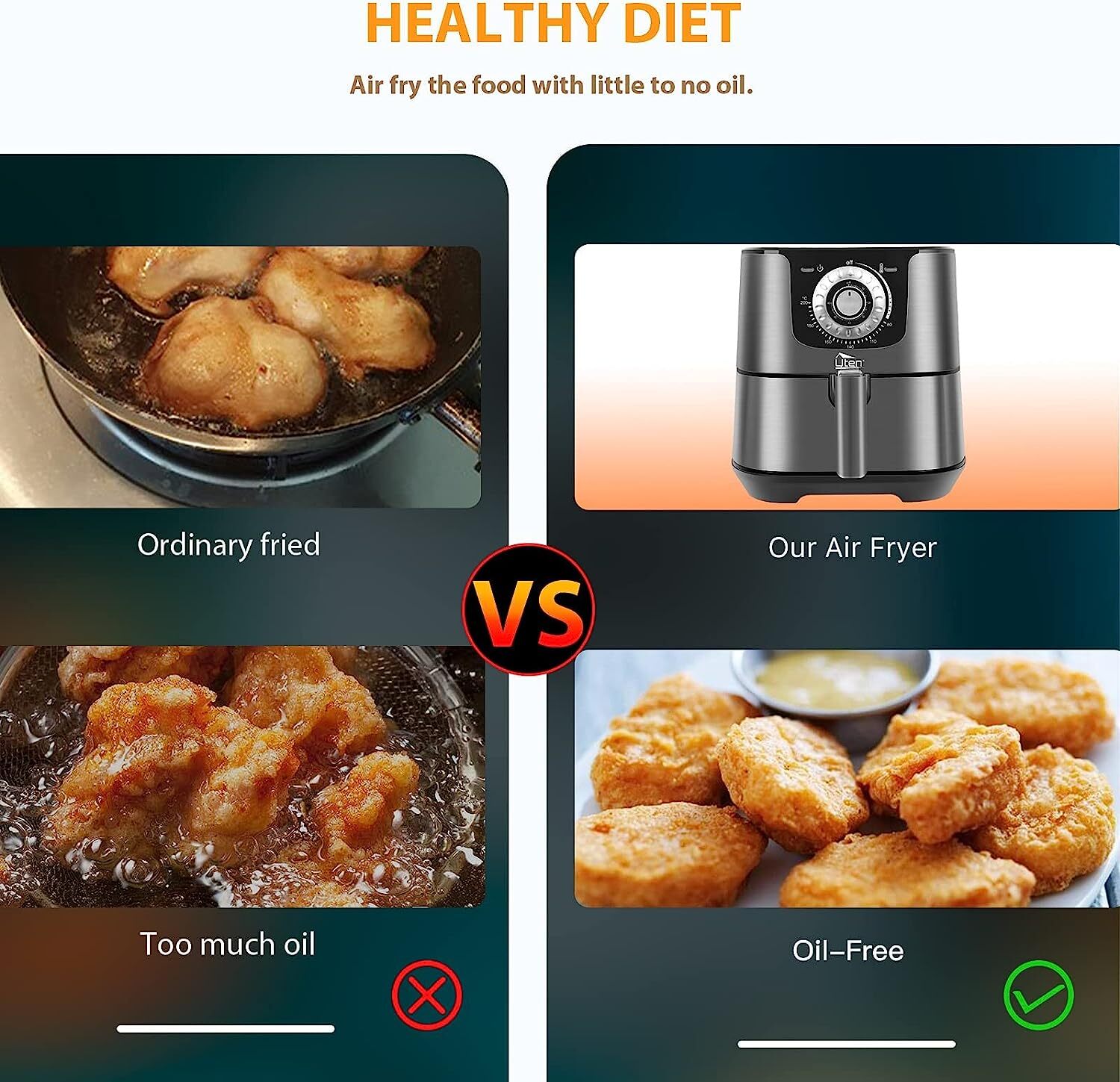 Uten Air Fryer 5.8Qt Large Capacity 5.5L Smart Electric Hot Airfryer Oven Cooker