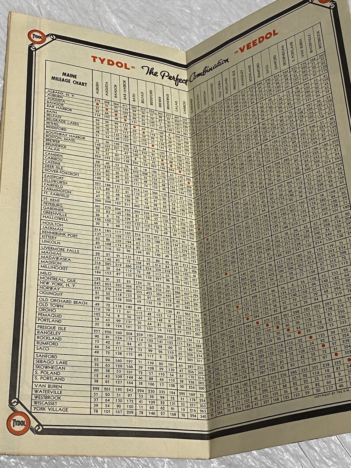 1940 Tydol Veedol Motor Oil Maine Map