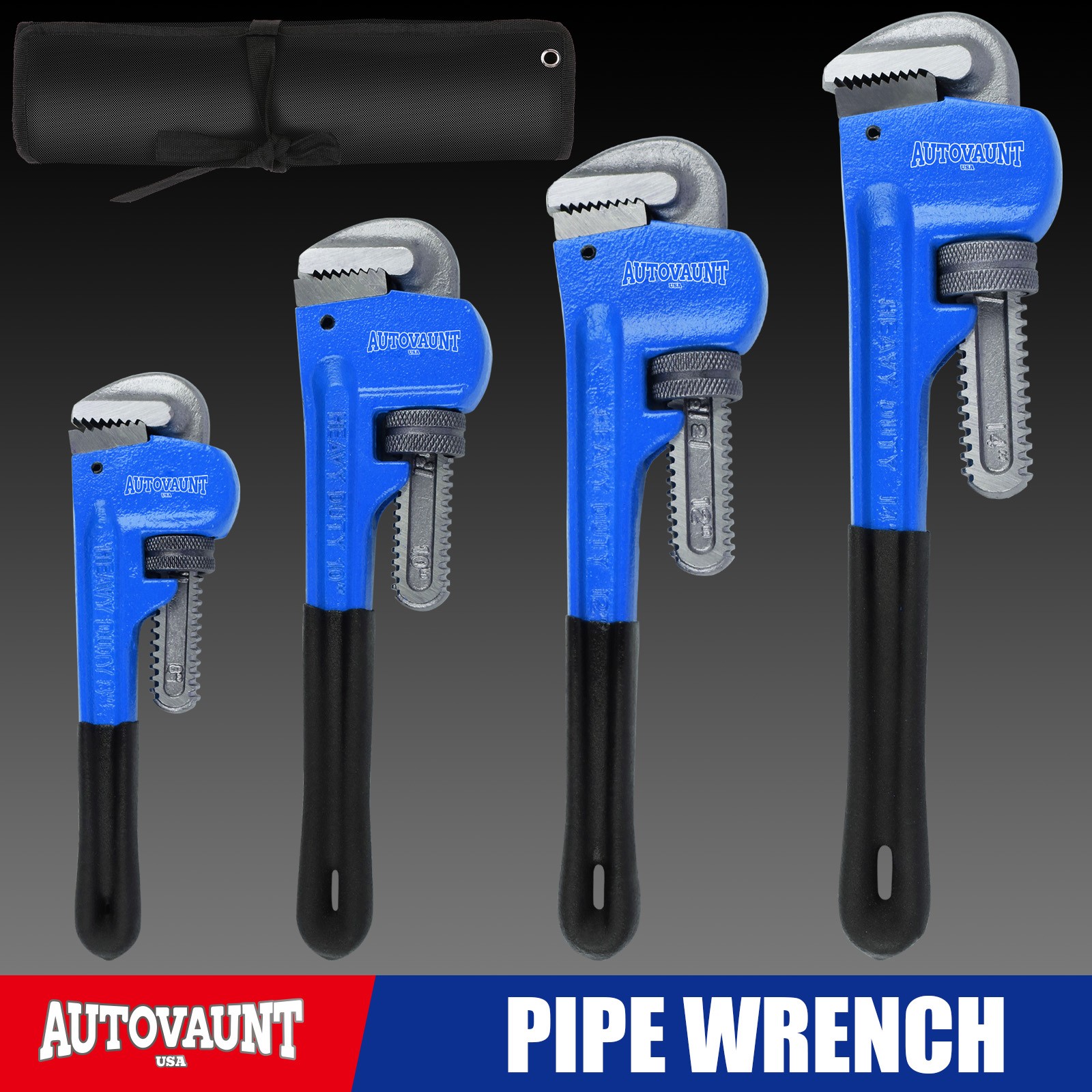 4pc Heavy Duty Pipe Wrench Set Monkey Heat Treated Adjustable 8" 10" 12" 14" NEW