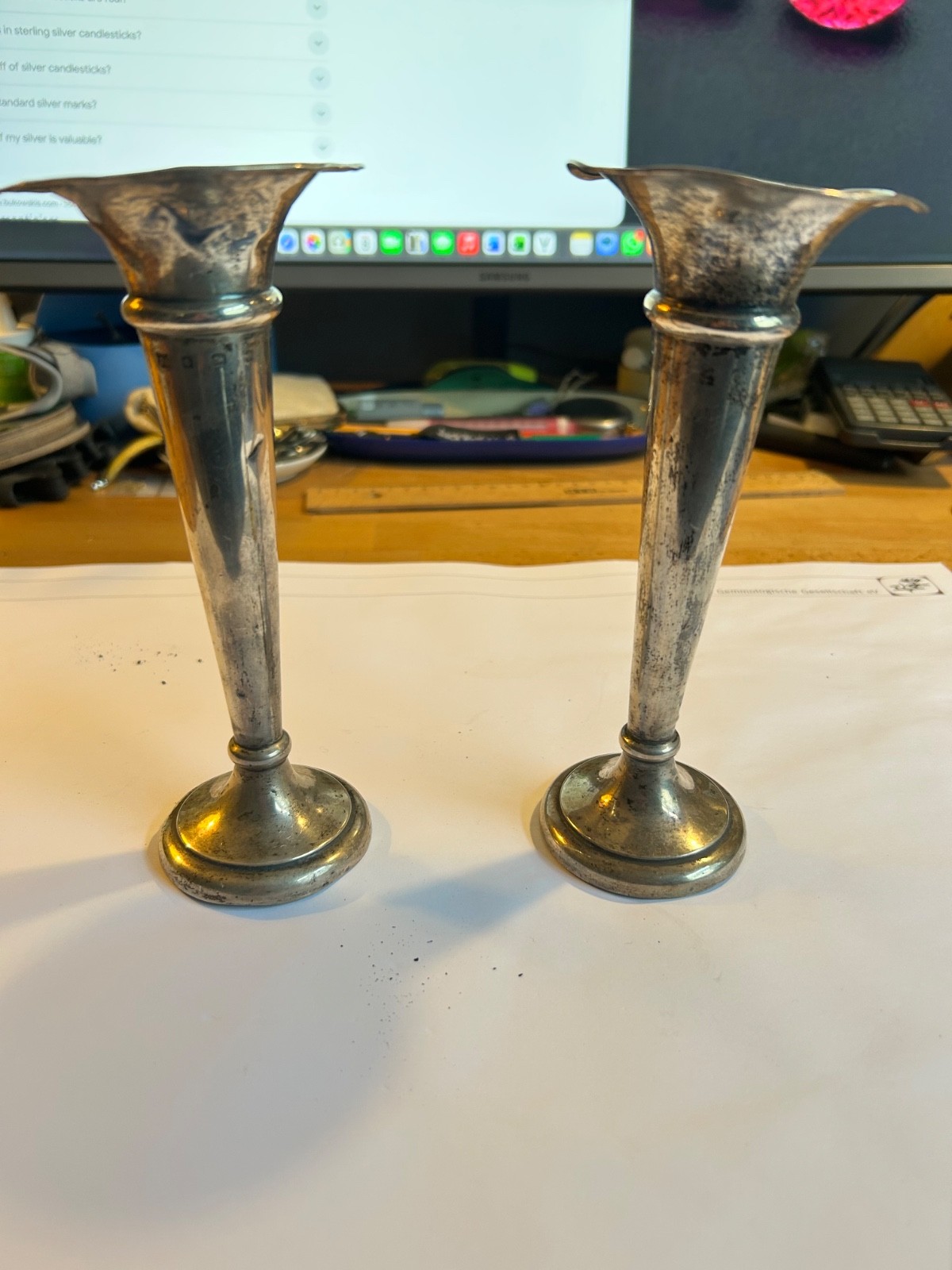 Pair Of Antique Solid Silver 18cm Candlesticks by Alexander Clark 1905
