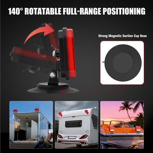 2X Wireless Trailer Lights Magnetic LED Tow Light Turn Signal Brake Reverse Stop