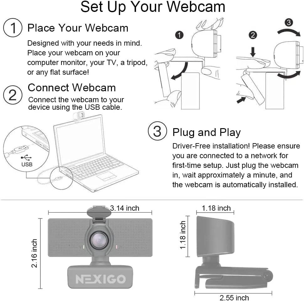 NexiGo N60 1080P HD Webcam w/ Microphone & Privacy Cover for Zoom & Skype
