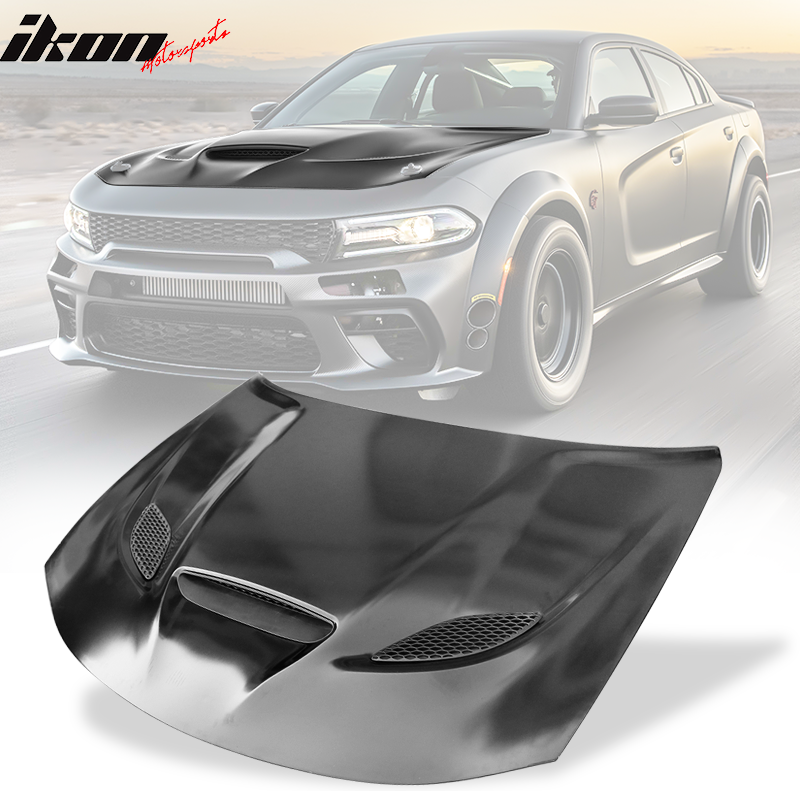Fits 15-23 Dodge Charger SRT Hellcat Style Hood Scoop Vent Unpainted - Aluminum