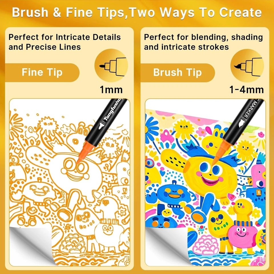72 Colors Art Paint Markers, Dual Tip Acrylic Paint Pens with Brush Tip & Fi
