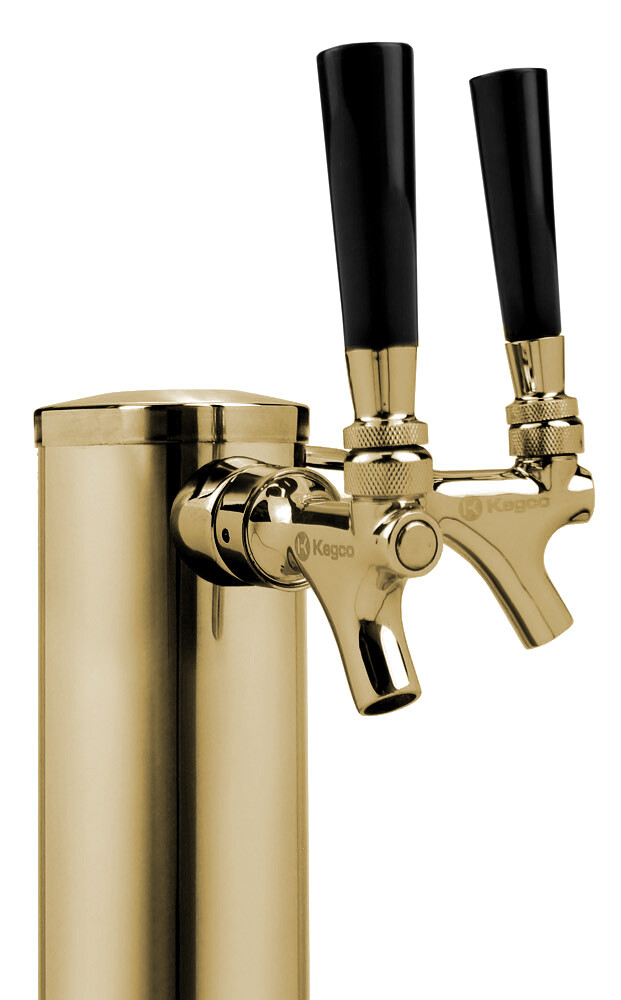 Kegco DT145-2B-ASC 14" 2-Tap Polished Brass Beer Tower - 100% Stainless Contact