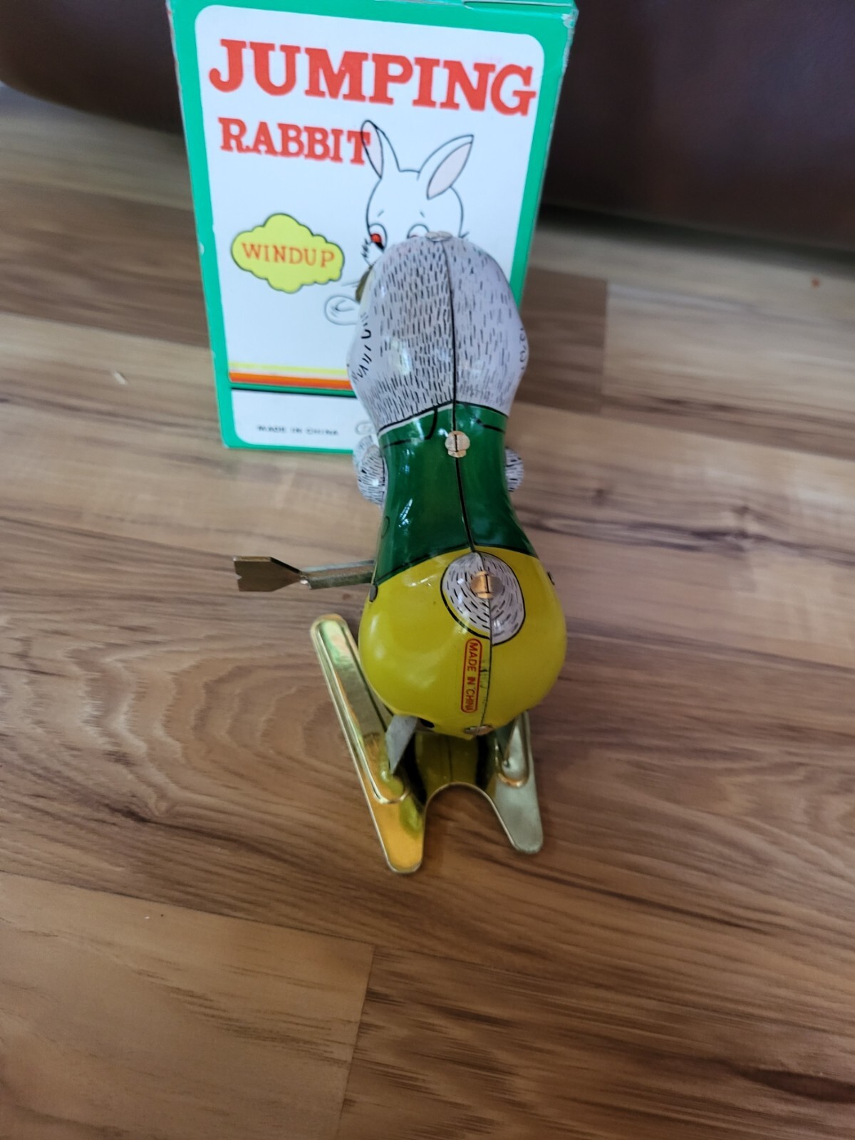 Vintage Reproduction Tin Litho Windup Jumping Rabbit