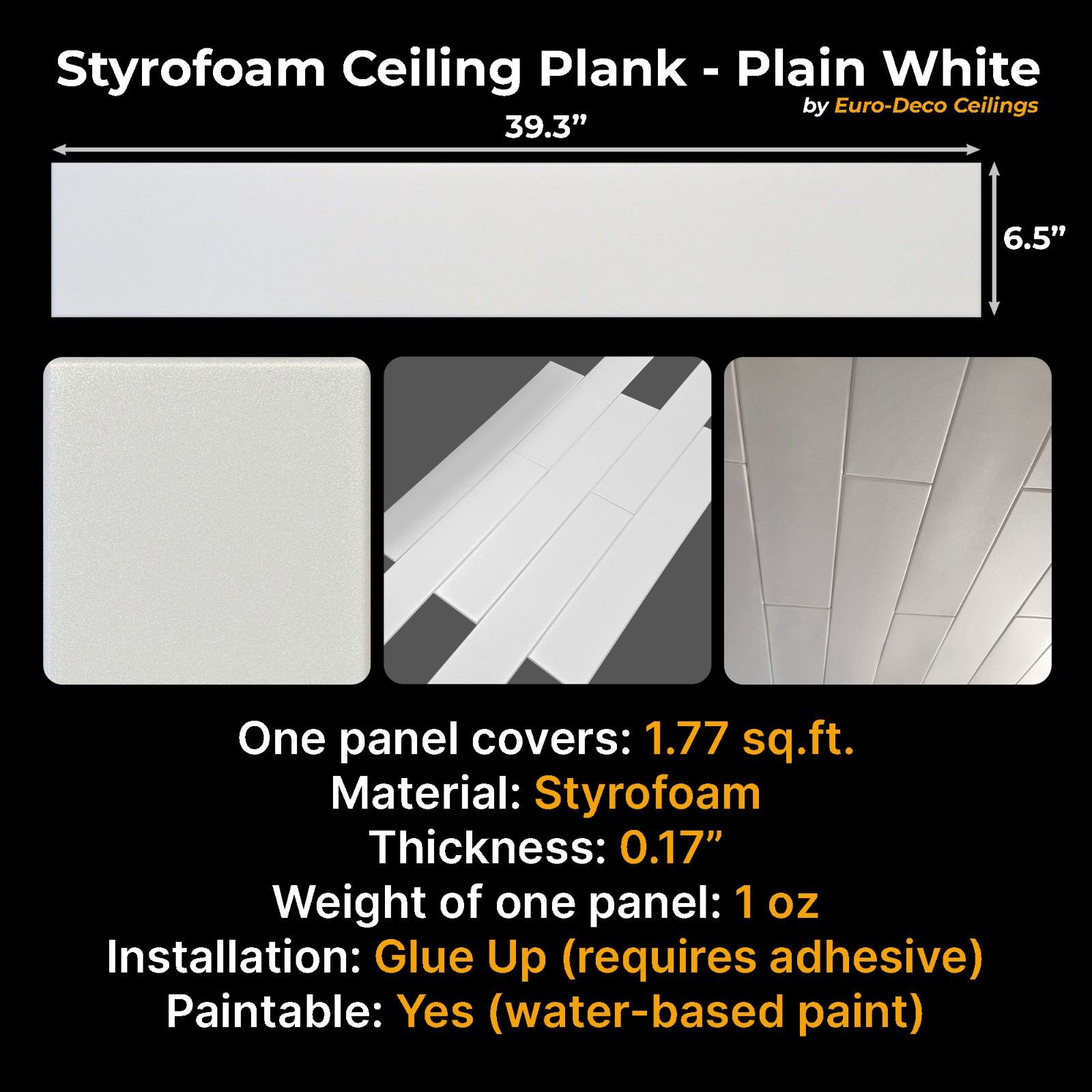 DIY Styrofoam Ceiling planks/Panels White - Glue up on popcorn. Pack of 120 pcs