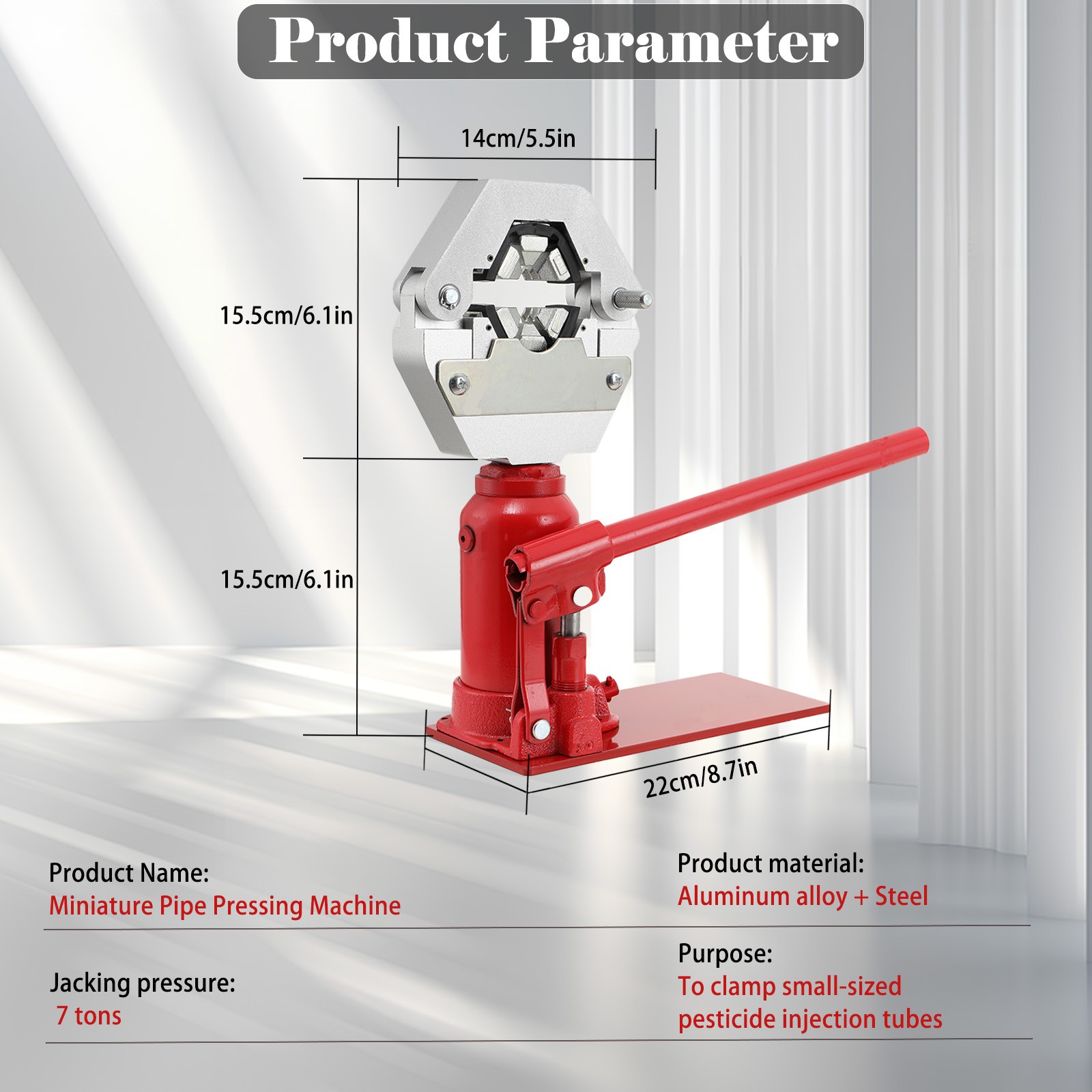 7T Manual Hydraulic Hose Press Machine for 6.5-20 mm Agricultural Sprayer Hose