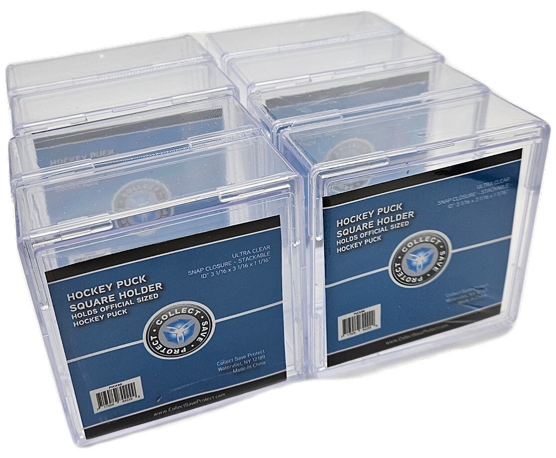 (8-Count) CSP Hockey Puck Square Holder - Stackable Display Case (4 Packs of 2)