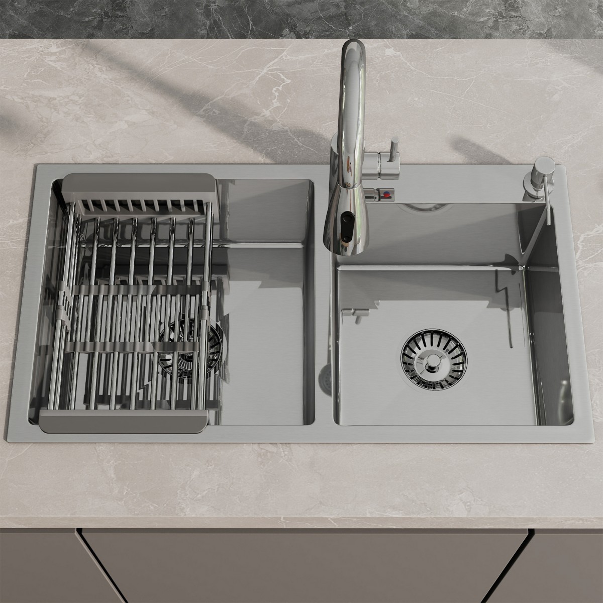 Stainless Steel Kitchen Sink 30" 32" Drop In Top Mount Double Bowl with Faucet